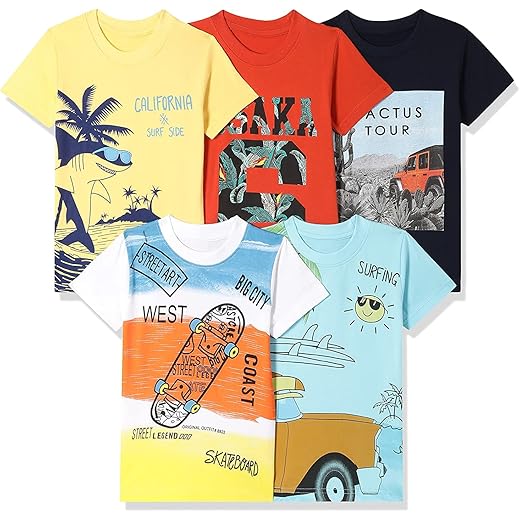 T2F Boys Cotton Printed T-Shirt Pack of 5