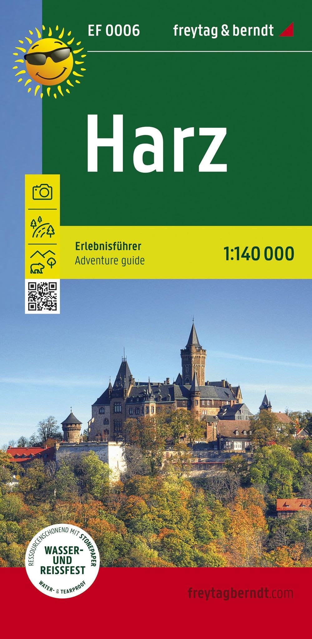 Harz, adventure guide 1:140,000, freytag & berndt, EF 0006: Freizeitkarte mit touristischen Infos auf Rückseite, wasserfest und reißfest
