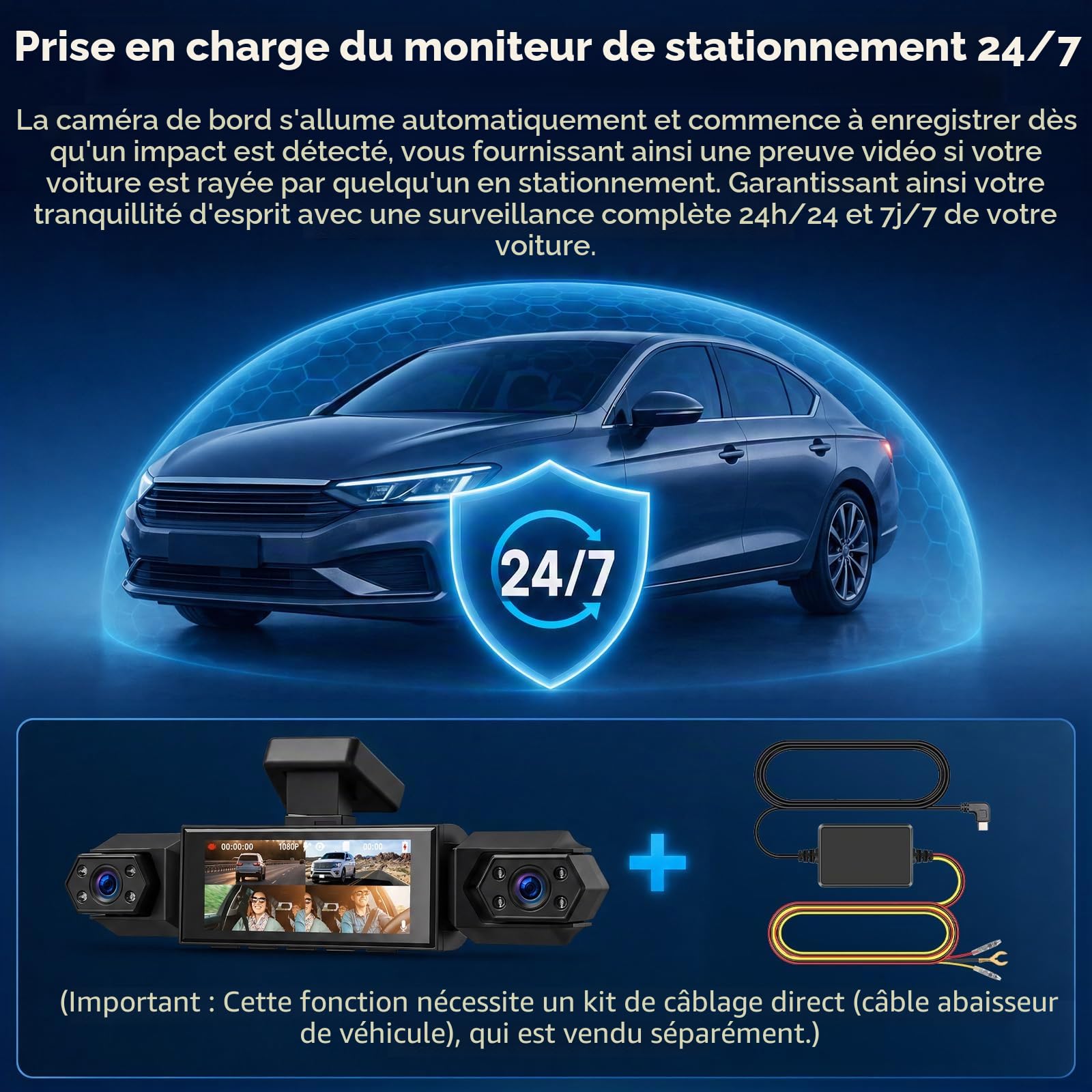 SIXTOP Dashcam Voiture 4 Canaux 1080P avec Écran IPS 3,16 Pouces | 4 Caméras Vision à 360° : Enregistrement en Boucle, Détecteur de Mouvement, Vision Nocturne, Caméra de Recul, DVR Auto Jusqu’à 64 Go