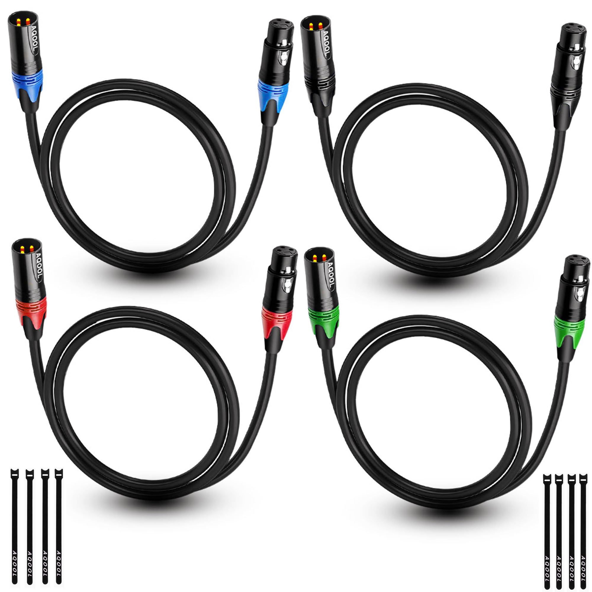 3ft XLR Cables 4 Pack, XLR Male to Female Microphone Cable, Balanced Oxygen-Free Copper (OFC) Mic Patch Cords