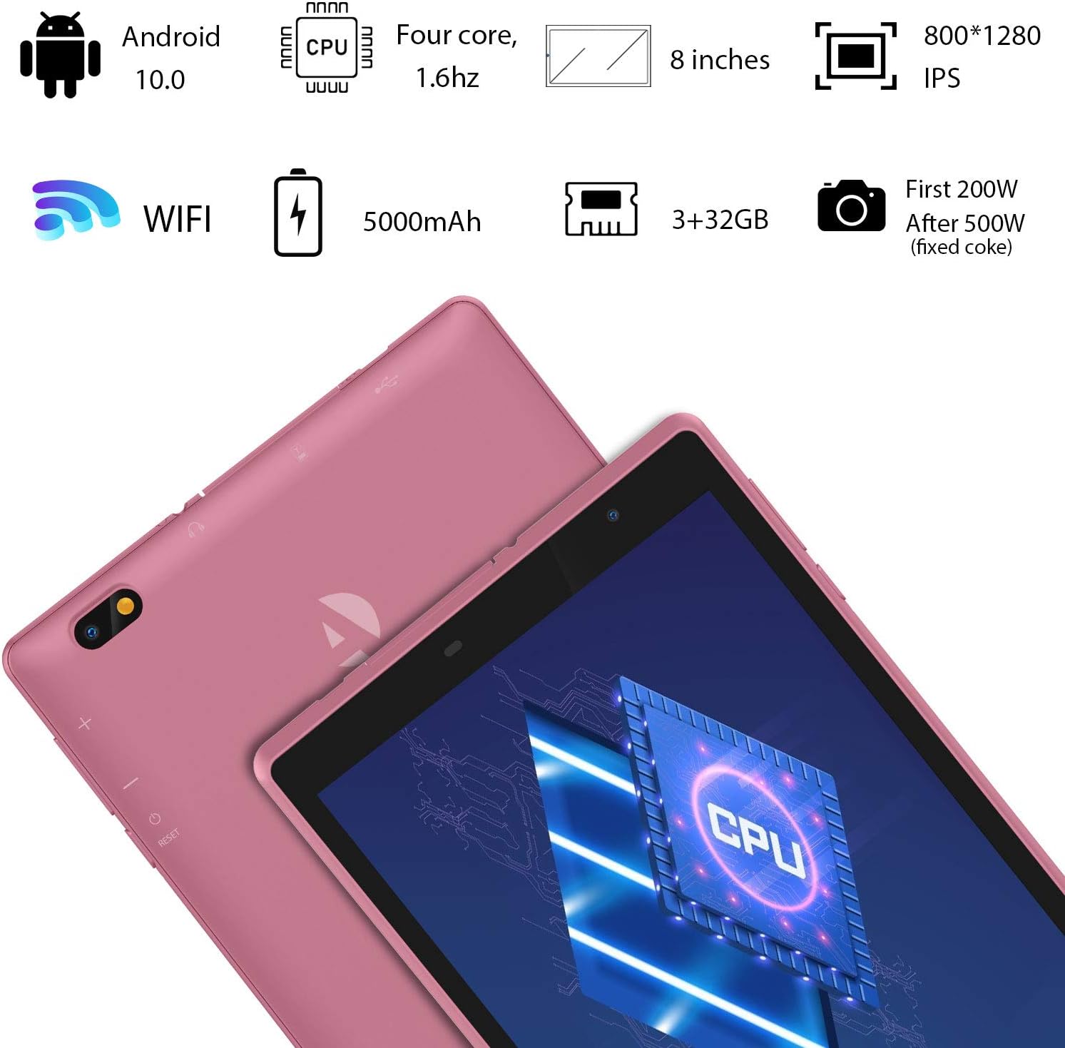 Hottest Sales Tablet Android 10.0 Quad Core 3GB RAM + 32GB ROM 128GB Expandable, 5.0 MP Dual Camera 1280 x 800 IPS HD Display GPS FM Bluetooth Wi-Fi Tablets -Tablet 8-inch (Red)