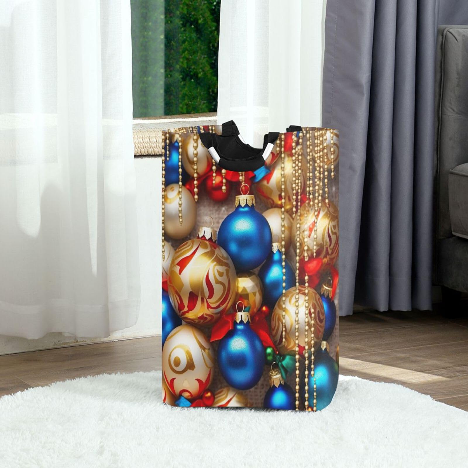 Jihqo Laundry Hamper Basket Christmas Balls Collapsible Nursery Storage Bin Waterproof Clothing Baskets for Home Bedroom Bathroom Washing Room