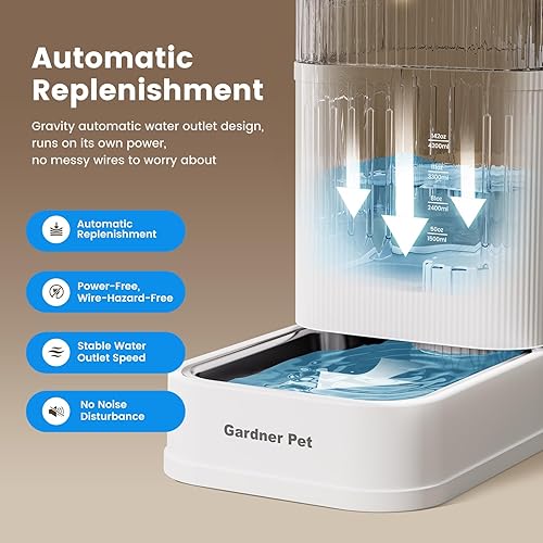 Miniatura 3 de Gardner Pet Dispensador automático de agua para perros, bebedero por gravedad con cuenco de acero inoxidable, dispensador de agua de gran capacidad