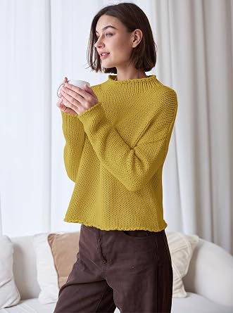 Panadila Womens Mock Neck Cropped Sweater Chunky Knit Fall