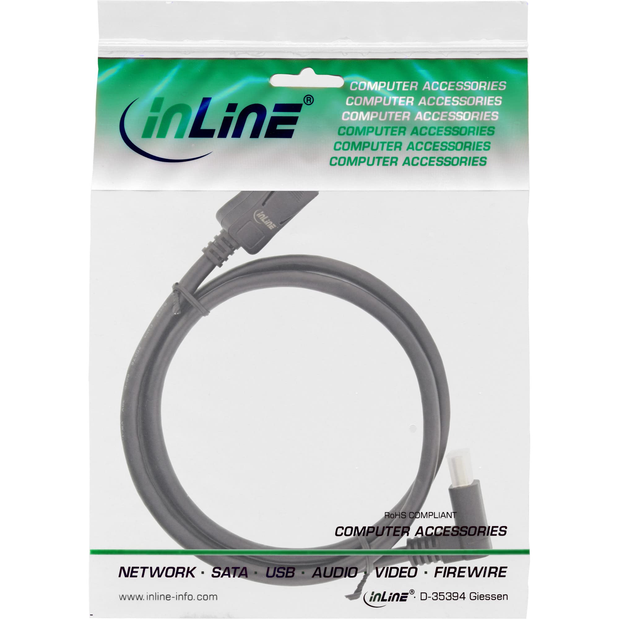 InLine® DisplayPort 1.4 kabel, 8K4K, zakrzywiony do góry, czarny/złoty, 3 m