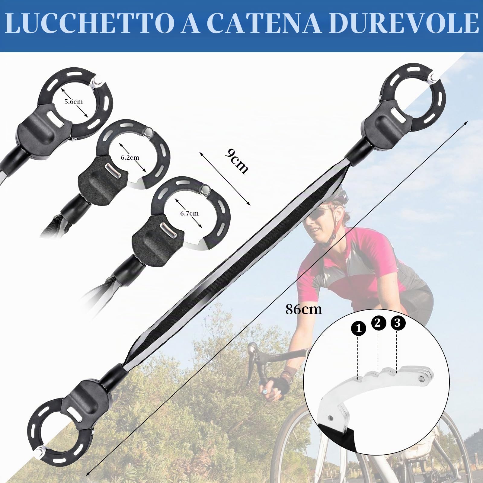 Lucchetto Monopattino Elettrico, Lucchetto Bicicletta Antifurto con Chiave E Borsa Impermeabile, Catena Bicicletta Antifurto per E Scooter, Bicicletta, Carrozzine
