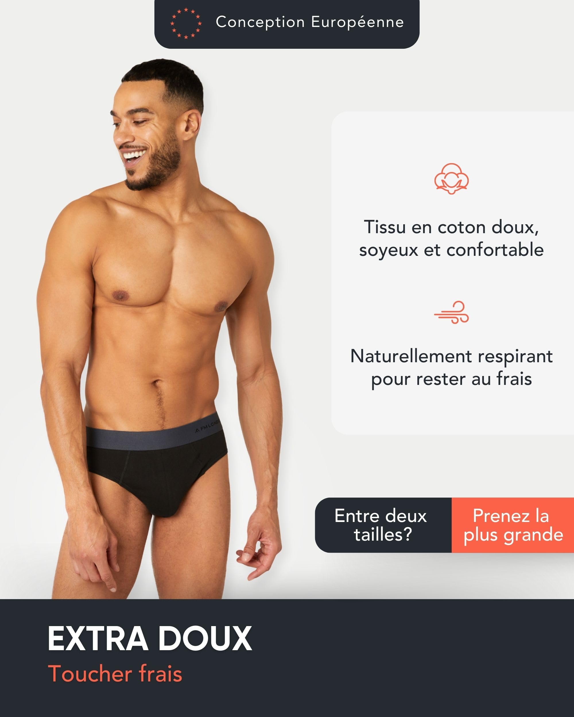 FM London Lot de 7 Slips pour Homme, Slip en Coton Essentiel sans Étiquette, Riche en Coton, sous-Vêtements Modernes pour Homme avec Ceinture Élastique Anti-Roulement