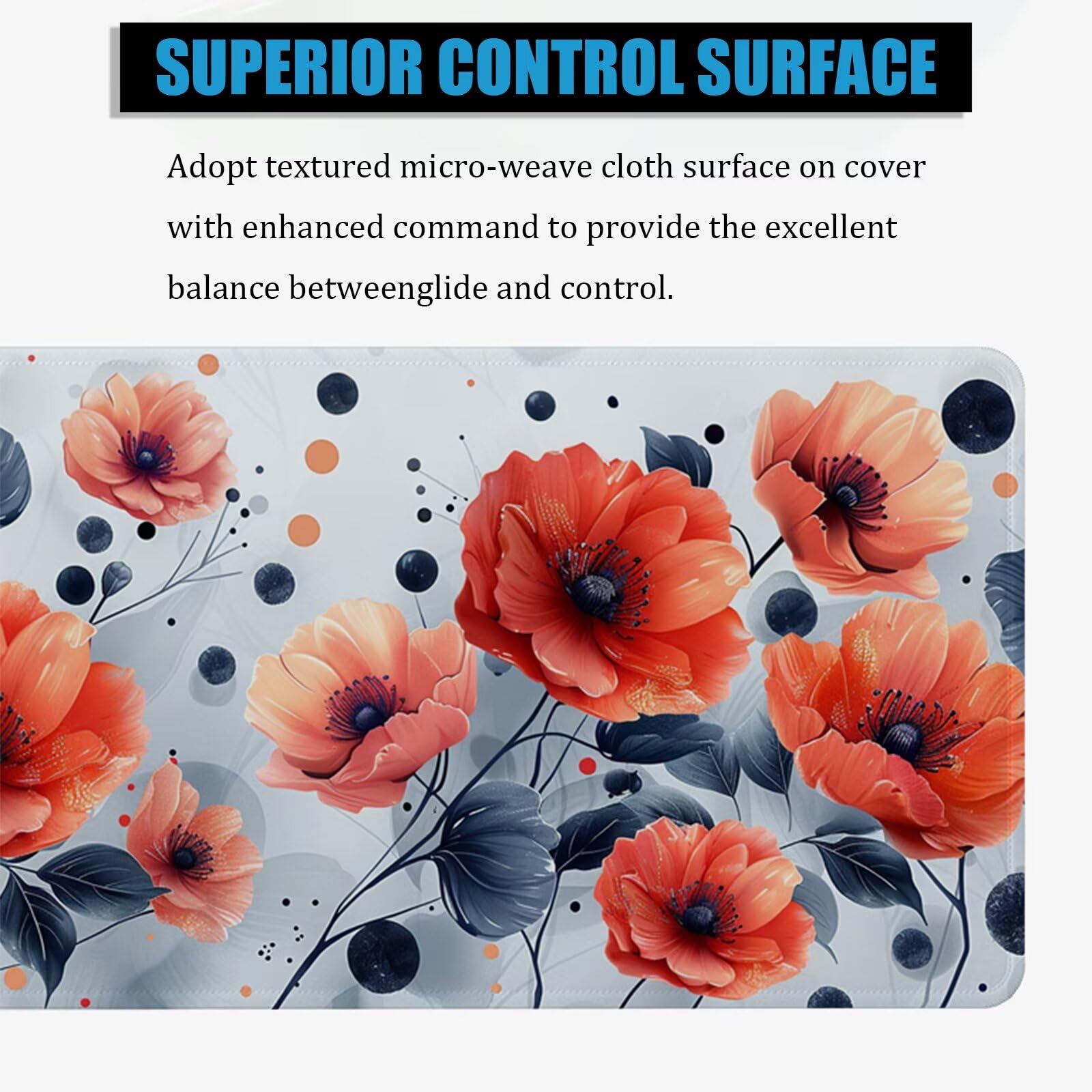 Tappetino Mouse Papavero XL 1500x800x3mm Sottomano Scrivania Colore Arancione, Superficie Liscia Impermeabile, Accessori Ufficio Moderno, Tappeto Scrivania Grande Antiscivolo per Laptop, PC H0-1013