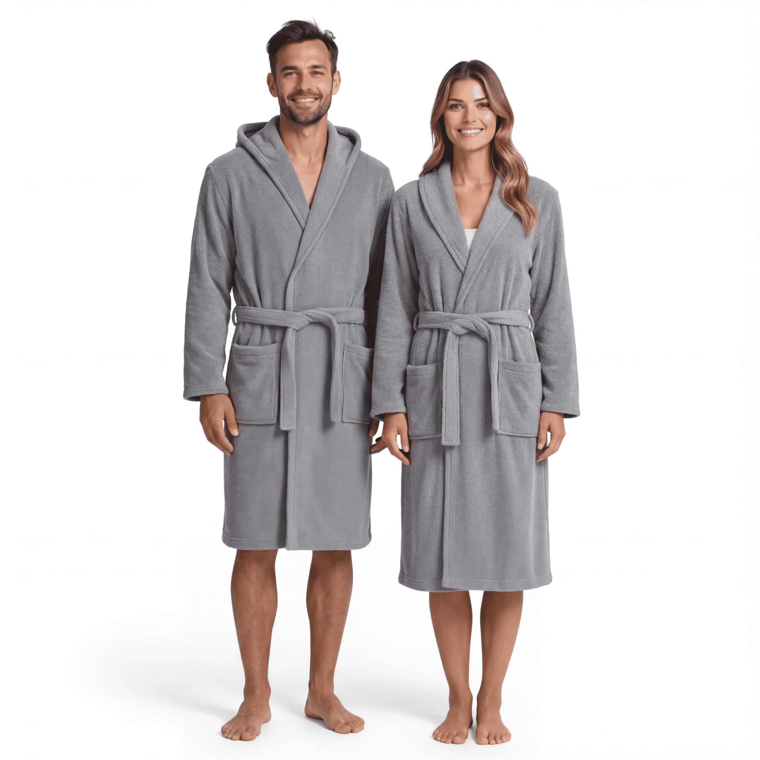 BOSKIMO Unisex Hooded Bathrobe 100% Oeko-Tex Cotton - Robe for Men and Women - American Terry 420gsm - Soft and Highly Absorbent, silver, M