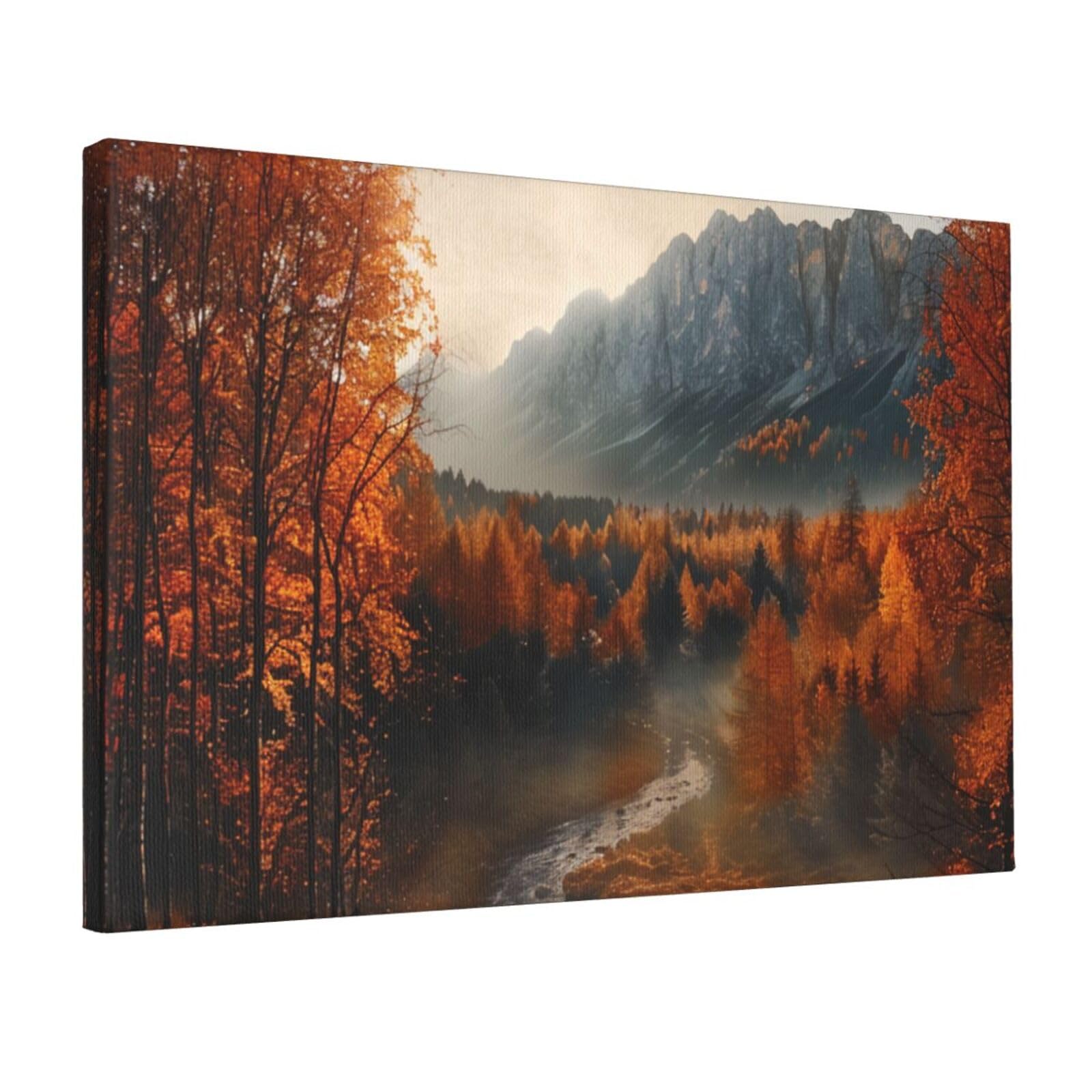 YKLJG Outdoor Yellow Leaves Printed Wall Art Canvas Prints 45x30 CM Wooden Framed Picture Painting Artwork for Bedroom Kitchen Home Office Decor
