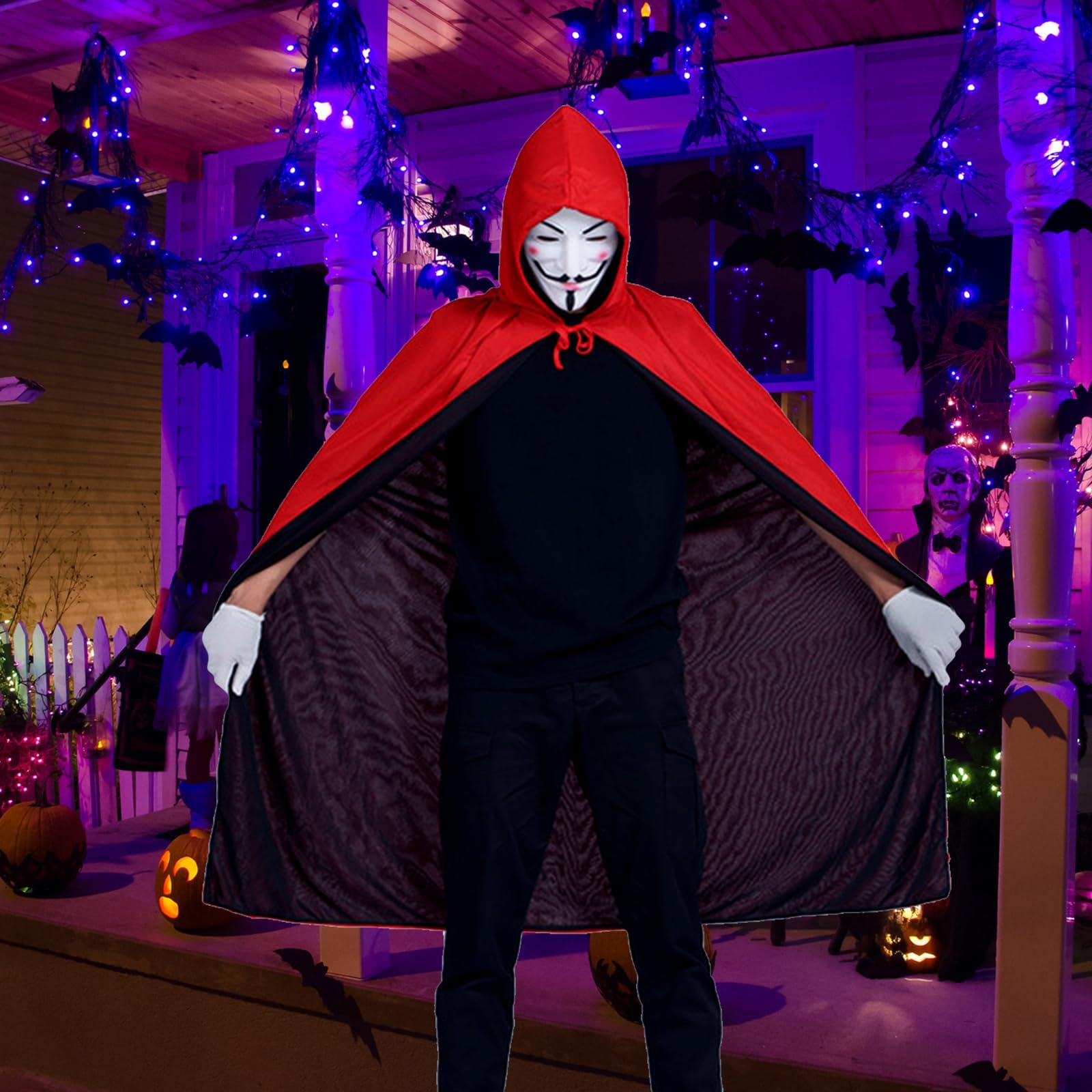 Mantello Vampiro Halloween Reversibile Rosso/Nero - Con Cappuccio Per Feste E Costumi - Foto 8