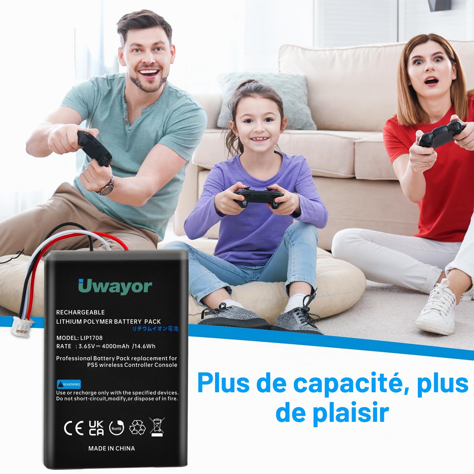 Lot de 2 Batteries de Rechange 4000 mAh pour Manette PS5, LIP1708, pour Sony PlayStation 5 DualSense CFI-ZCT1W