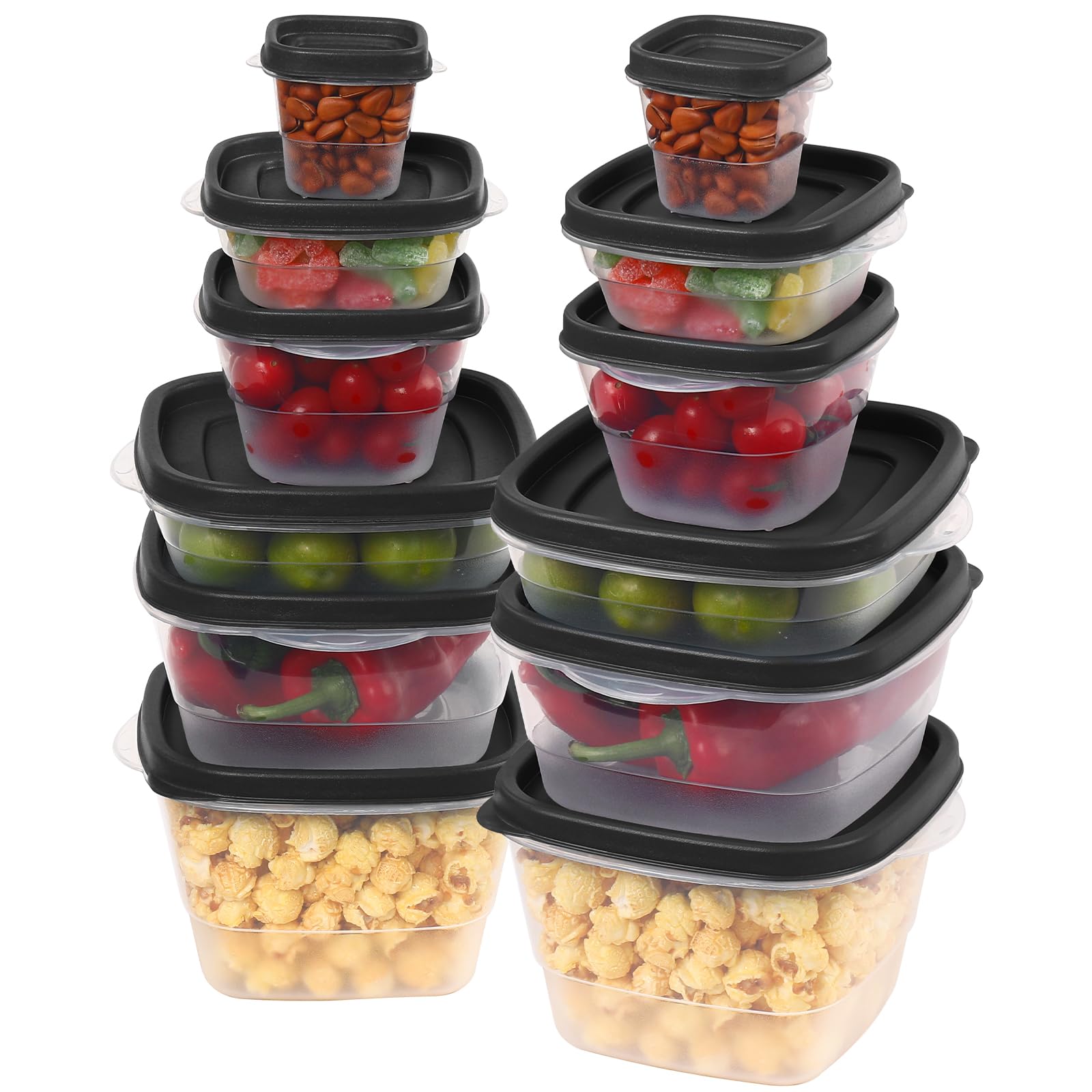 Rainberg 50 PCS Food Storage Set, Food Storage Containers, Cereal Storage Containers, Food Containers with Lids, Food Storage, Microwave and Freezer Safe, BPA Free. (Black)