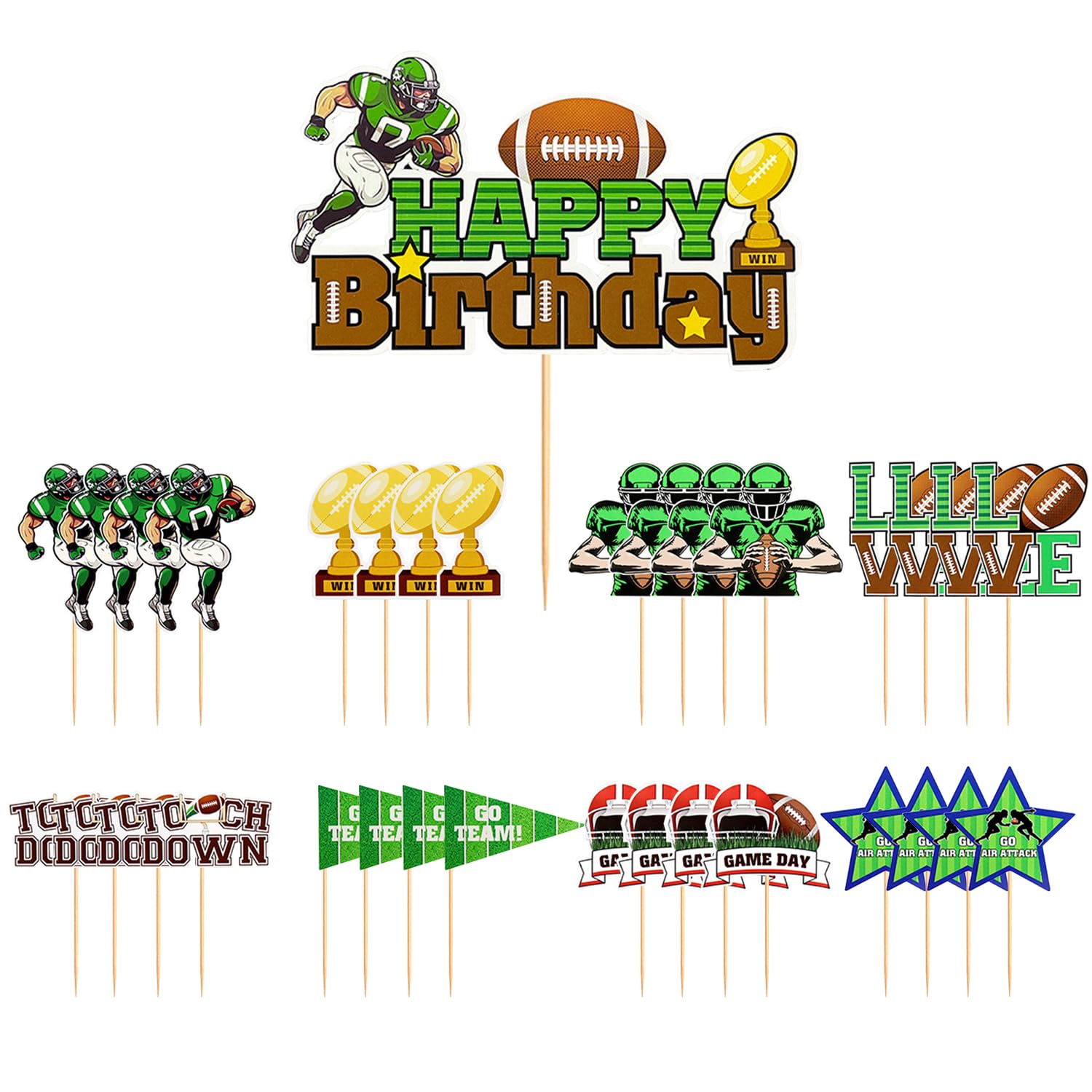 Nidhfg Multicolor 33 Pieces Of Rugby Themed Cake Card Inserts, Cake Decorations, Birthday Party Supplies, Creative Cake Card Inserts.