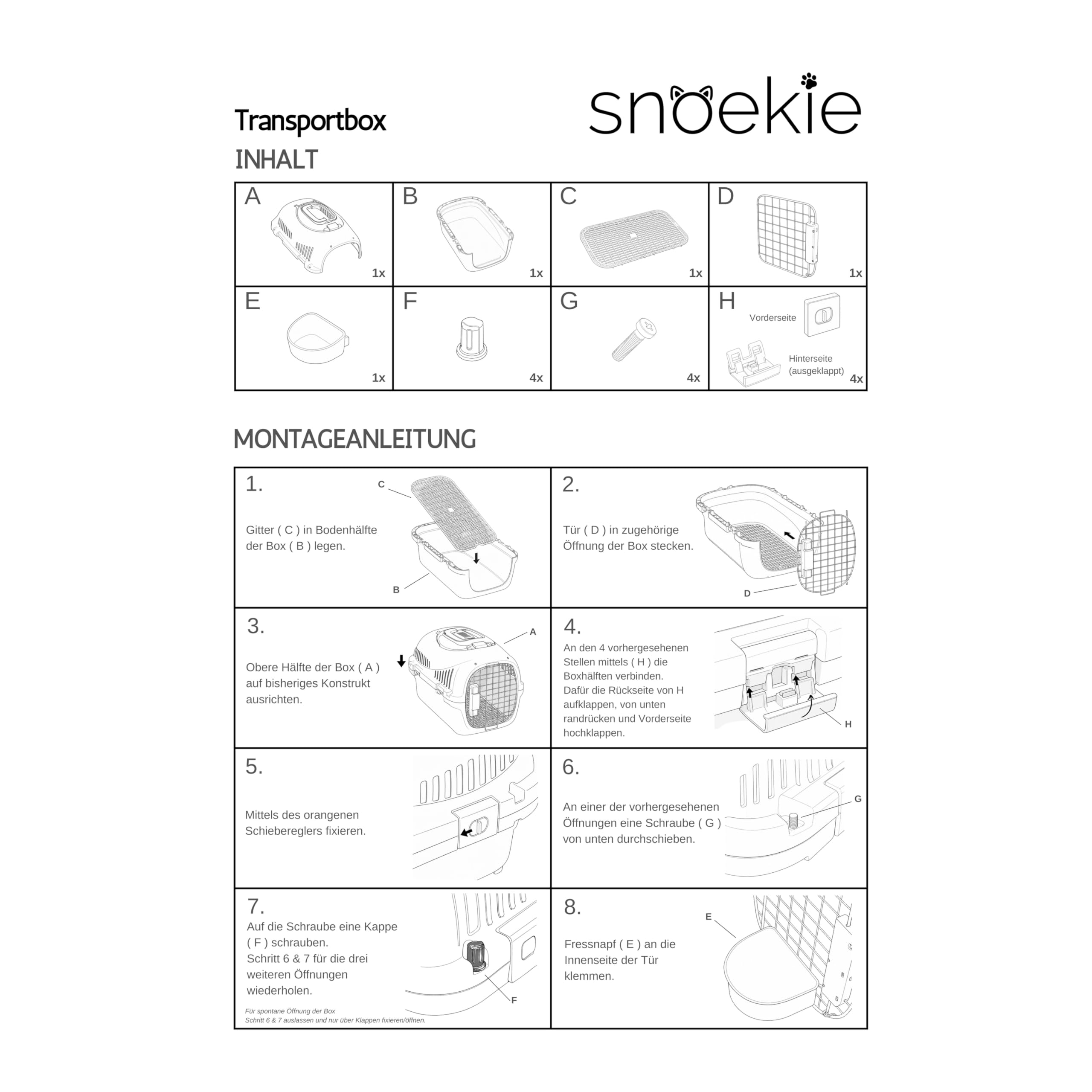 SNOEKIE Katzen Transportbox mit 2 Öffnungen, 49,5 x 32 x 32,6 cm, Haustierbox für Katzen & kleine Hunde, mit Dachöffnung, Fronttür, Metallgittertür & Tragegriff, Cremeweiß/Grau