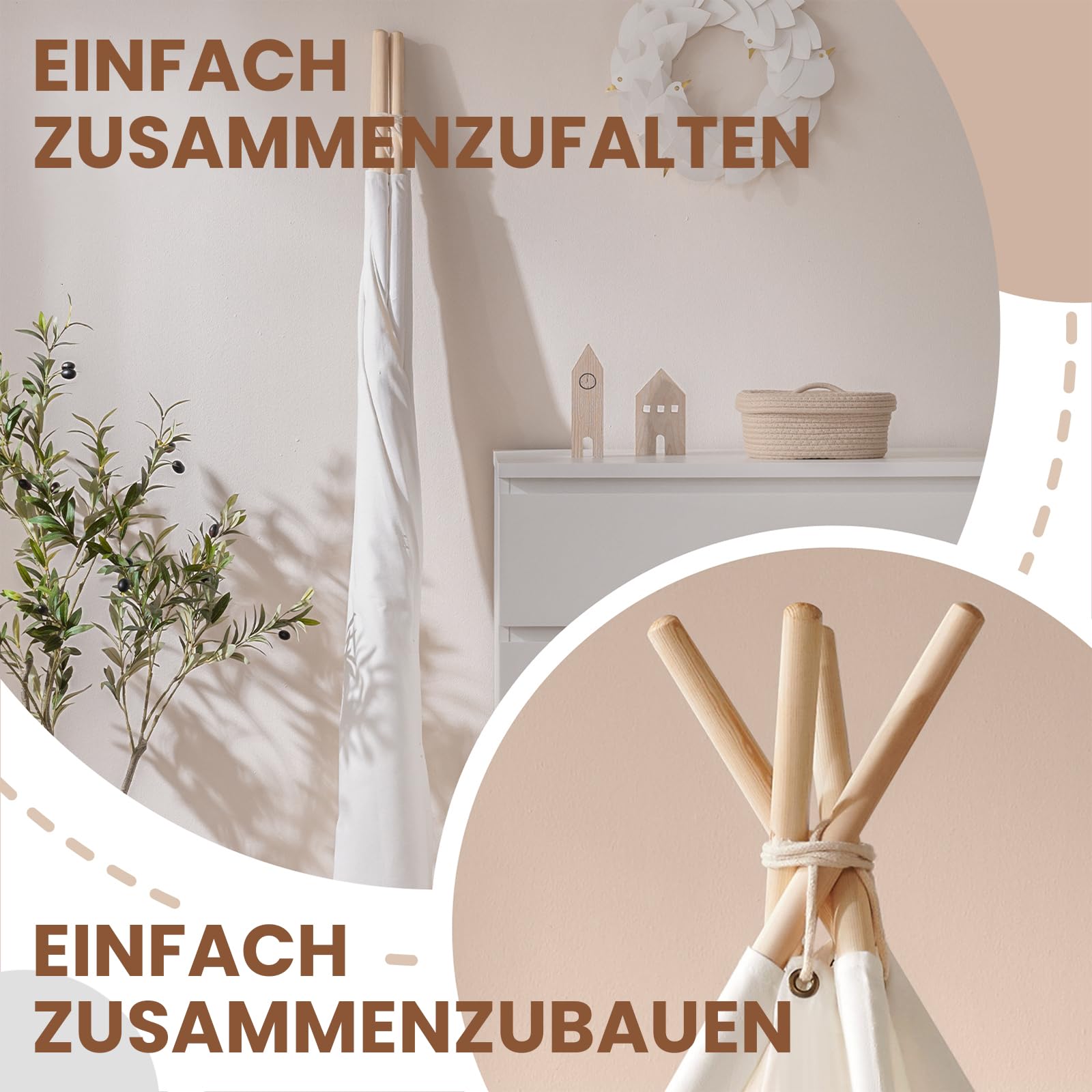 Tiny Land Tipi Zelt für Kinder Mit Gepolsterter Decke, Lichterkette, Tasche | Tippi Kinderzelt, Spielzelt Kinder Indoor Outdoor, Spielhaus Garten, Waschbar Faltbar Segeltuch Zelt Kinderzimmer Leseecke