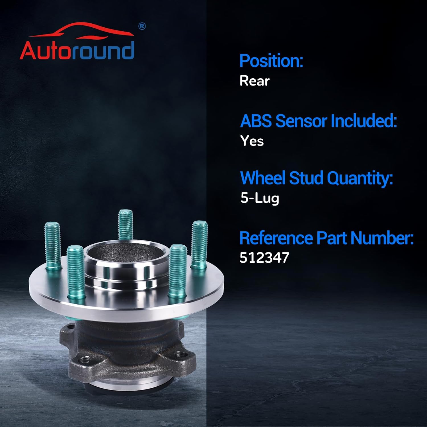 Autoround 512347 Rear Wheel Bearing and Hub Assembly Compatible with 2004-2013 Mazda 3, 2009-2013 3 Sport, 2006-2017 Mazda 5, 4-Wheel ABS Only, 5-Lug w/ABS, 2-Pack