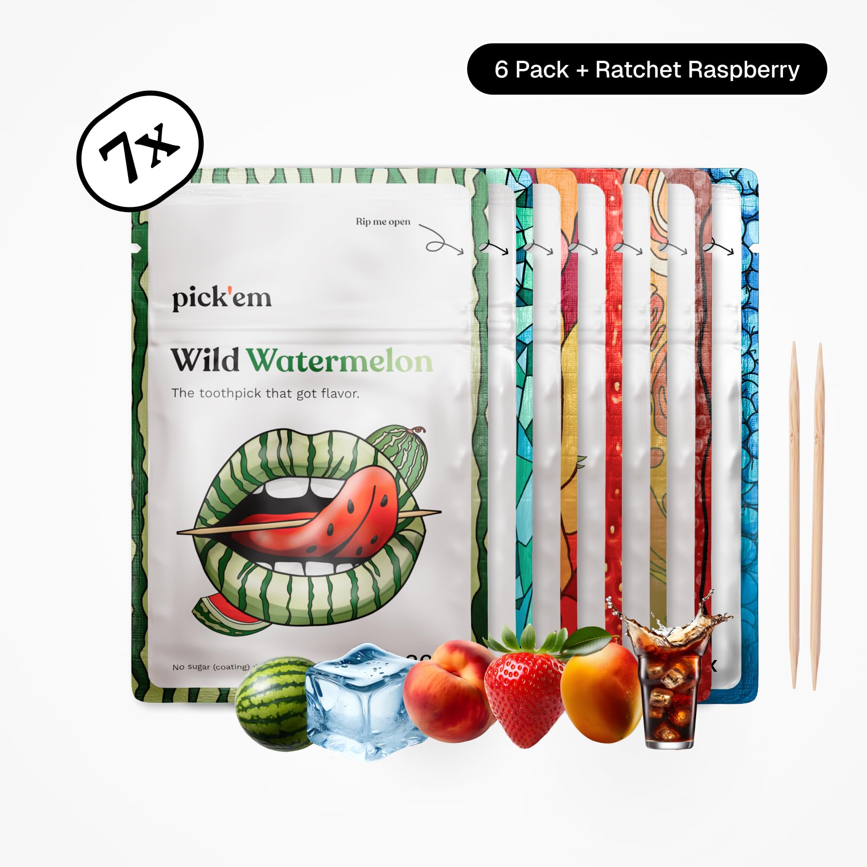 pick'em Powerline Pro Bundle - Palillos de dientes con sabor a vitaminas (200 palillos aromatizados + estuche) - La alternativa de estilo de vida al chicle (Pro Bundle) - Palillos de dientes con sabor