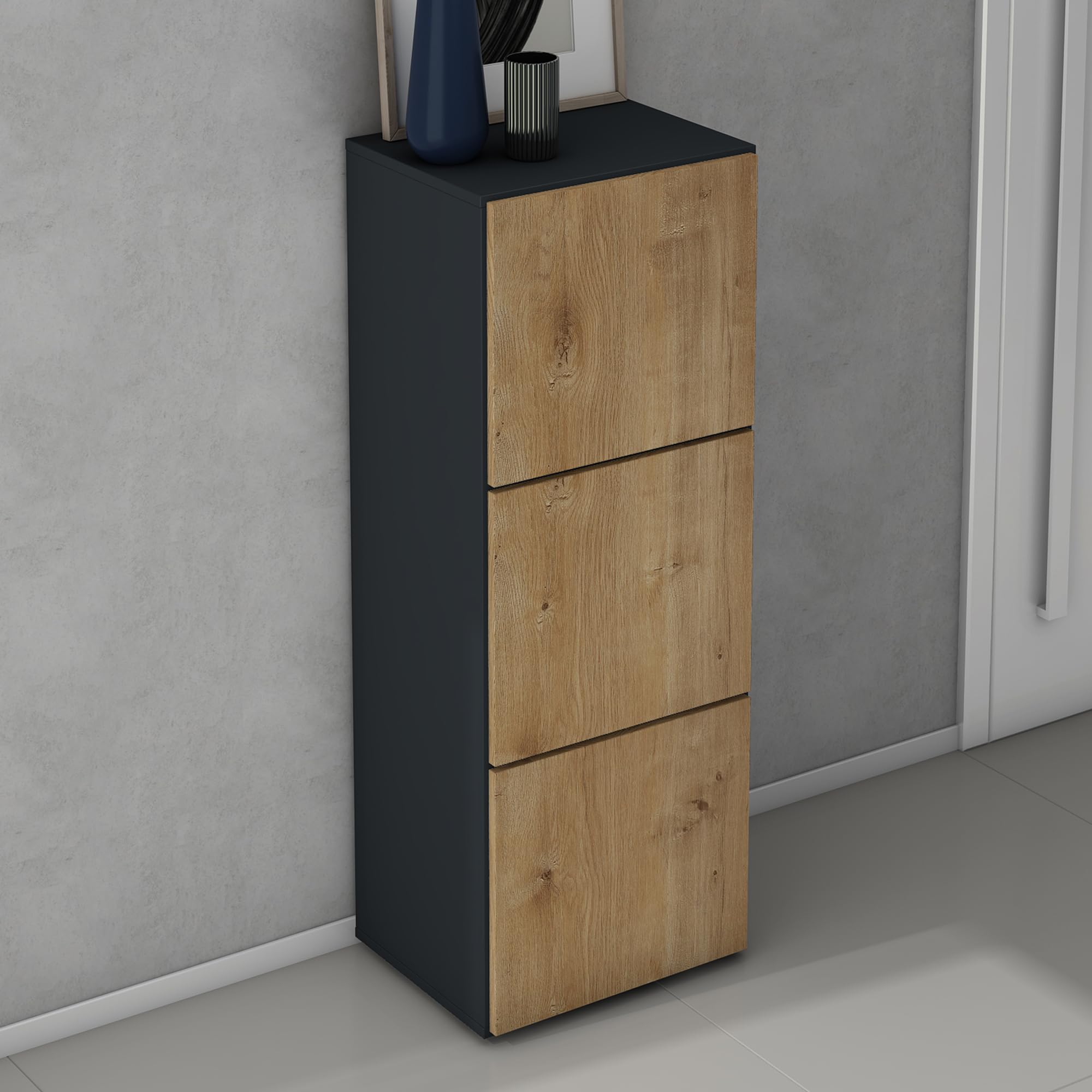 doporro Scarpiera Portascarpe 45x36x120 cm Salvaspazio con 6 Ripiani | Antracite Opaco, Marrone Chiaro, Struttura in Legno, Schuhschrank02 F029 F156
