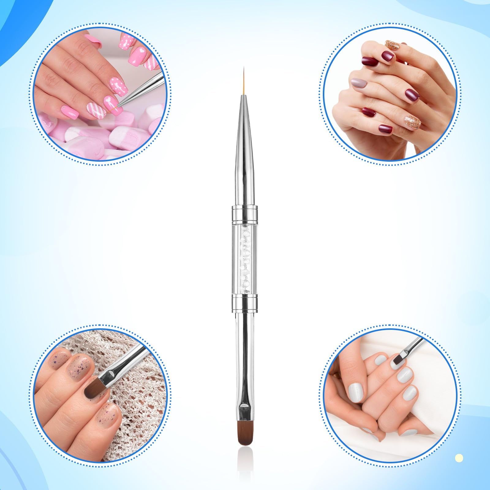 JJUNW 2 piezas de pincel de doble extremo para uñas de gel, pincel de uñas 2 en 1 para diseño de arte de uñas, pincel-gel fineliner para arte de uñas DIY