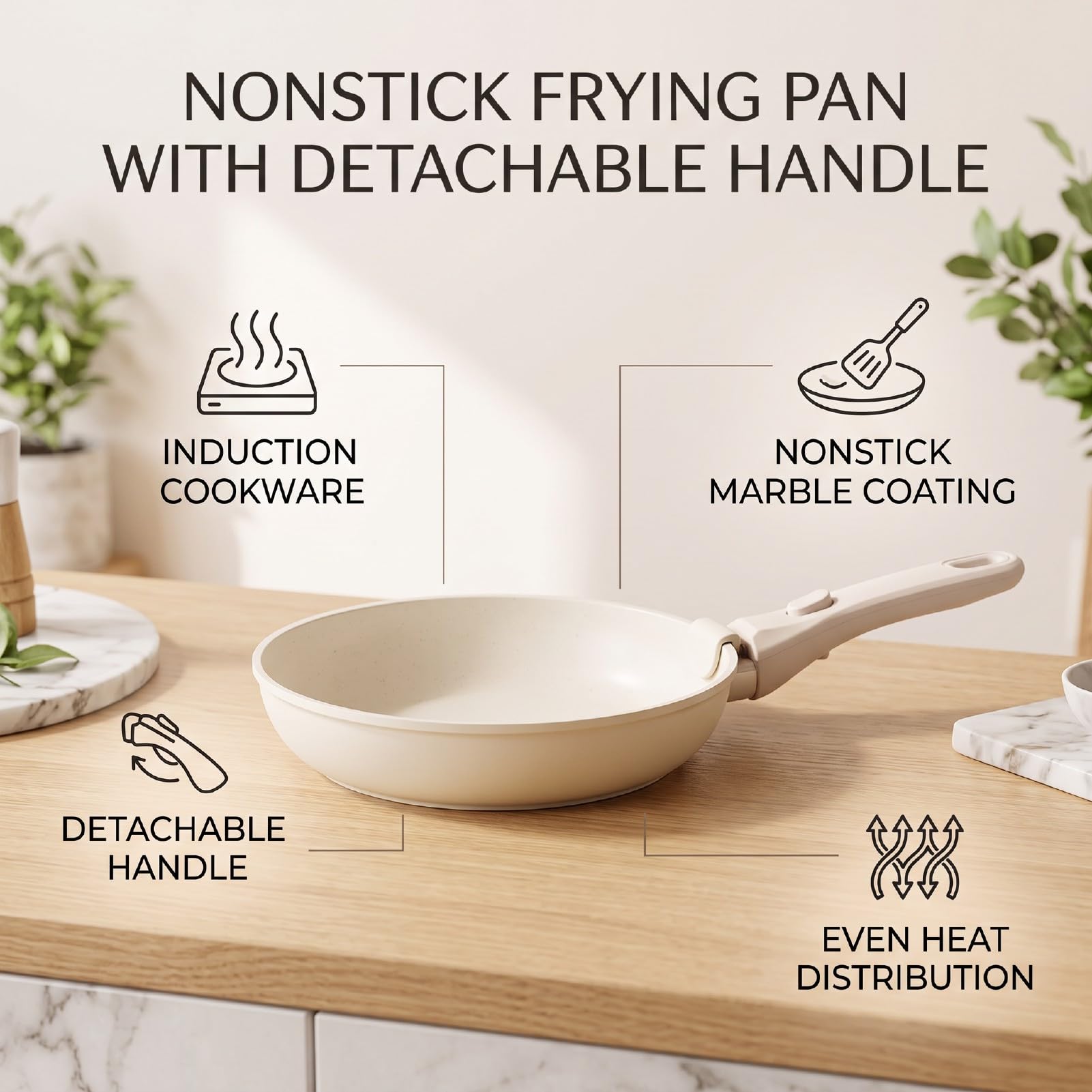 Luocute Padella Antiaderente con Manico Staccabile, 20 Cm