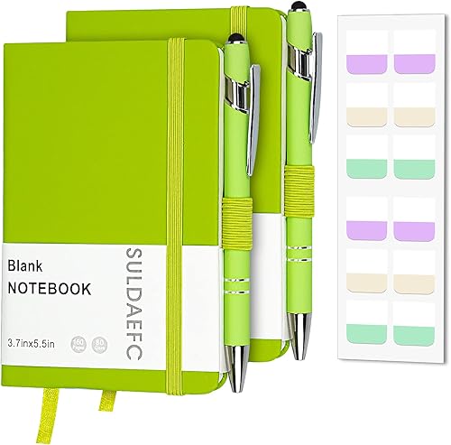 Miniatura 1 de Paquete de 2 cuadernos de bolsillo rayados con bolígrafo, cuaderno de tapa dura A6, mini bloc de notas de 3.7 x 5.5 pulgadas, papel grueso de 3.53