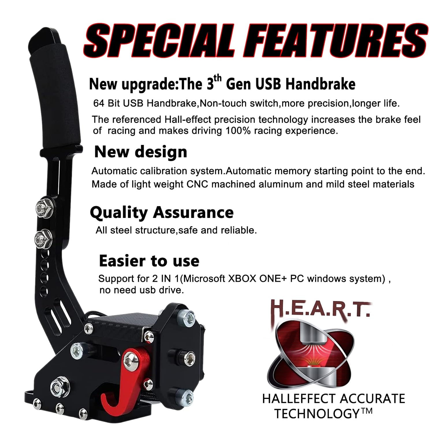 Obokidly Upgrade USB Handbrake Support G920 Compatible With XBOX ONE/XBOX ONE S For Simracing Game Sim Rig With Clamp Also Suitable For PC (Black)