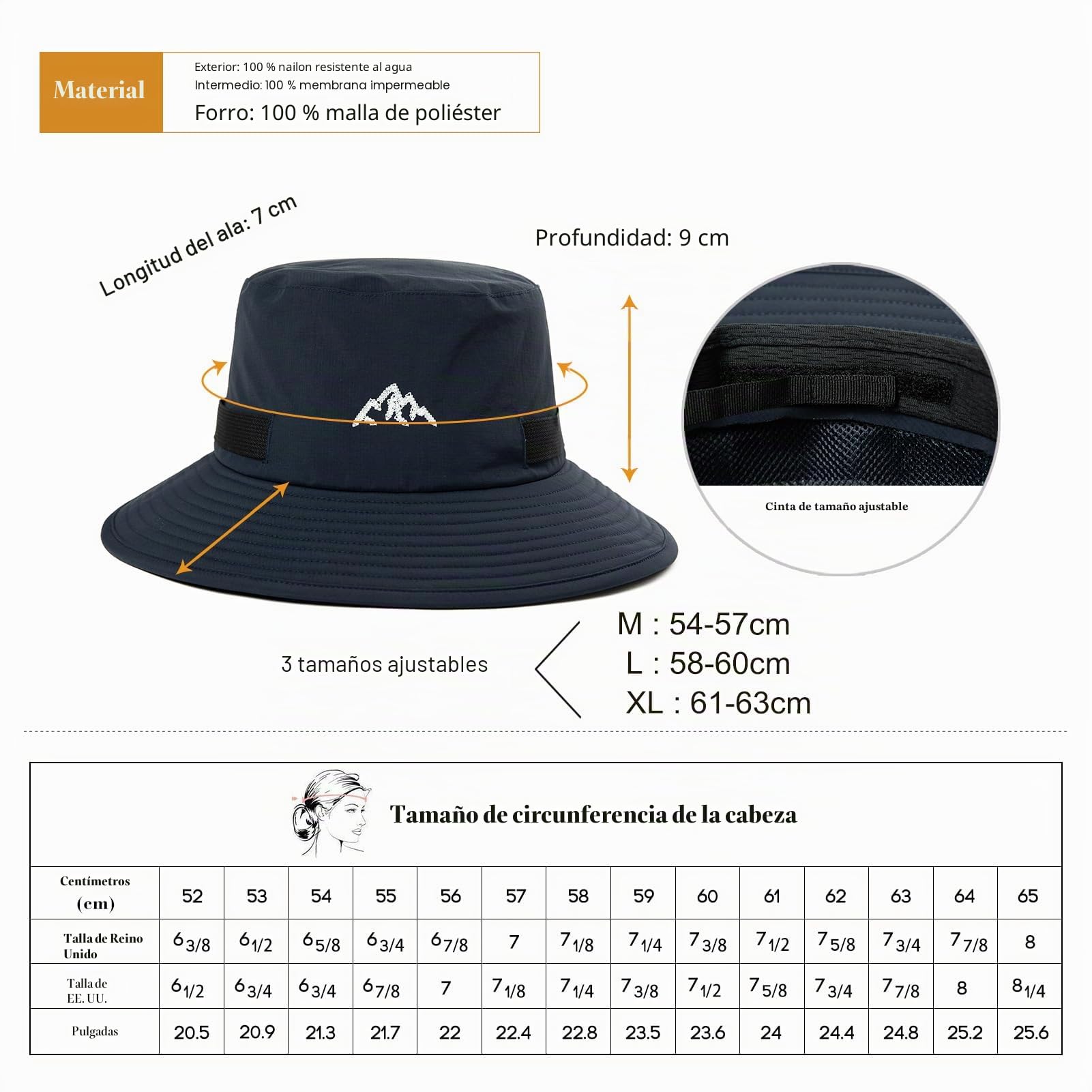 Comhats Sombrero impermeable para exteriores, para senderismo, golf, safari, pesca, senderismo, sombreros de lluvia, UPF 50+, ajustable, plegable, resistente al viento, 54-66 cm