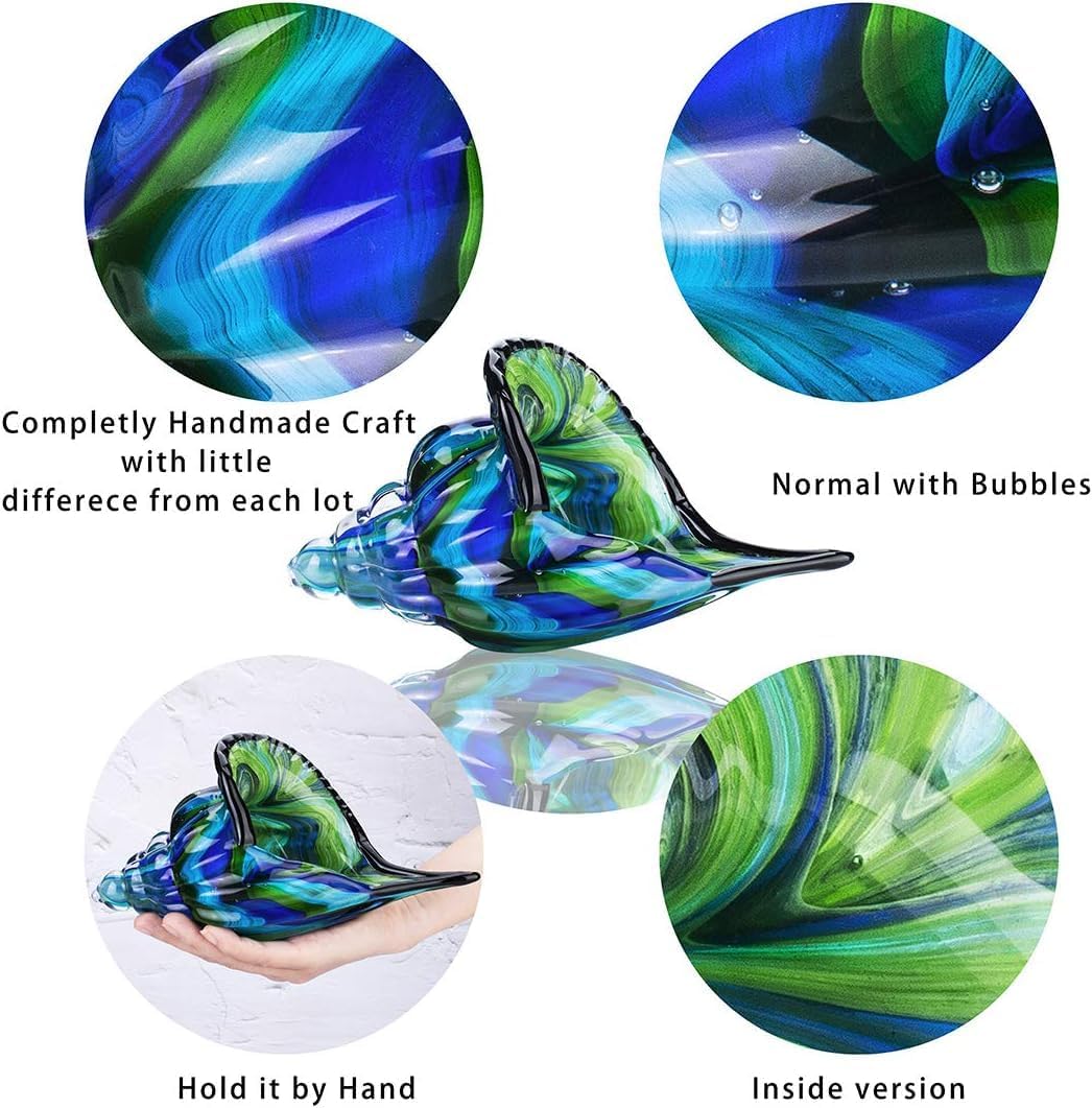 QFkris Glass Conch Statues, 8" Hand Blown Glass Seashell Art Figurine, Home Decor, Crystal Conch Shell Paperweight
