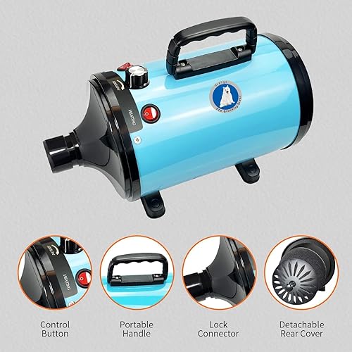 Miniatura 5 de Secador de perros profesional de alta velocidad, temperatura y velocidad ajustables con 4 boquillas diferentes