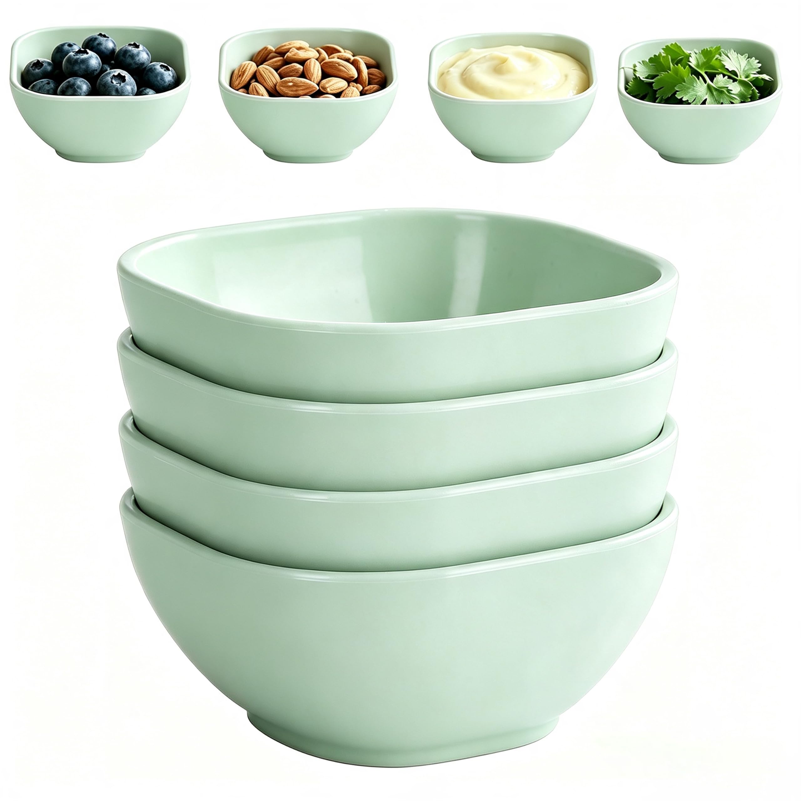 Dipping Bowls Set of 4, 9cm Sage Green Square Stackable Condiment Dishes