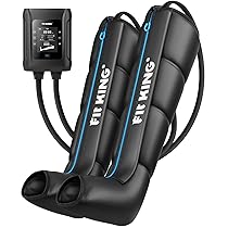 FIT KING Massaggiatore Gambe a Compressione d‘Aria Ricaricabile Senza Fili, Massaggio con 4 Zone Regolabili, 3 Modalità e 11 Intensità, Ideale per Recupero Sportivo e Relax Quotidiano (Grande)