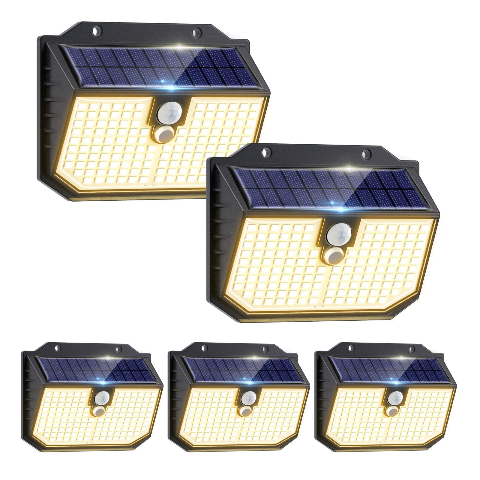 nipify 5 Pack Solar Security Lights,Upgraded 3000K Warm Outdoor Solar Light, Solar Lights Outdoor Garden with 3 Modes Motion Sensor,IP65 Waterproof Solar Wall Light for Fence Front Door Yard