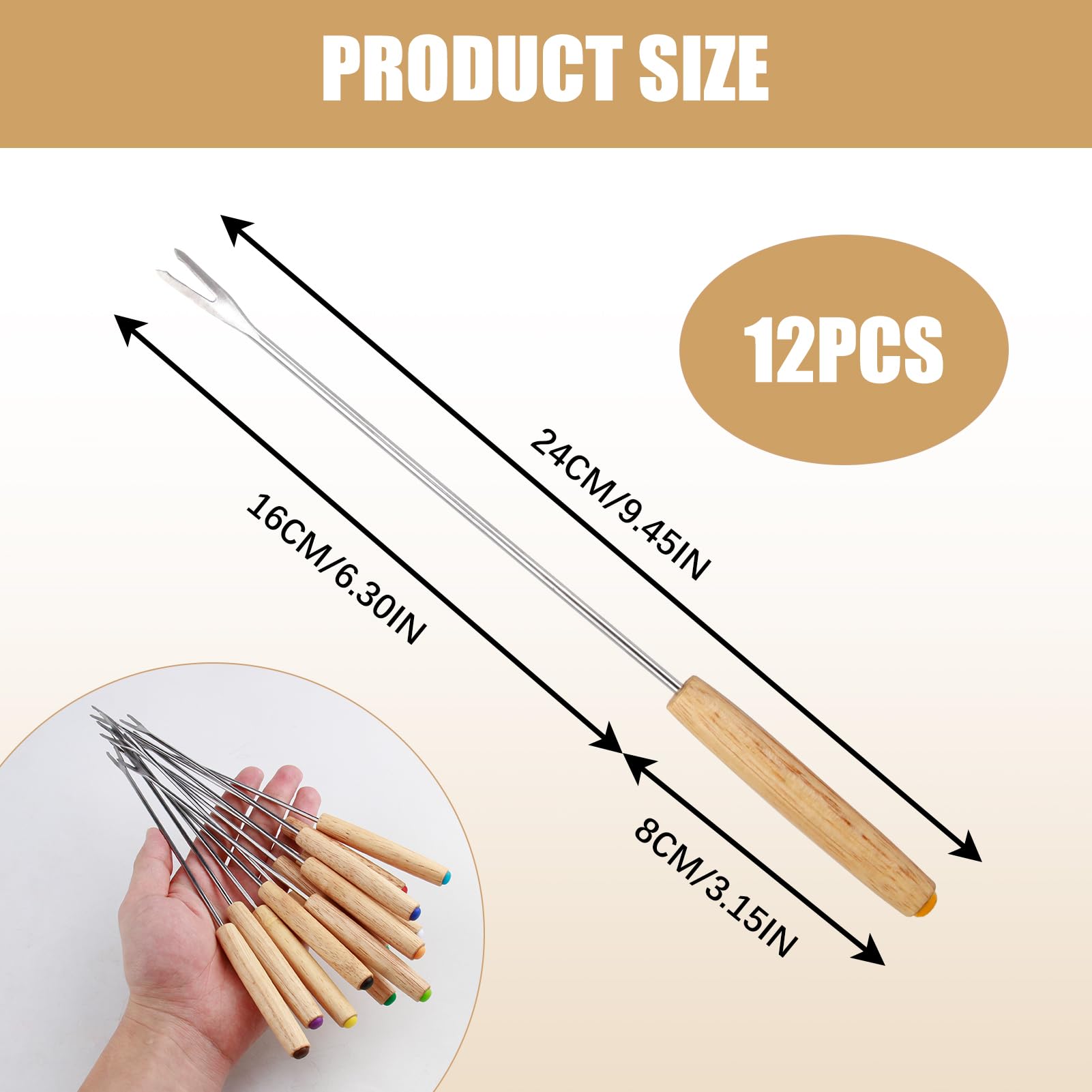 24 Forchette Da Fonduta In Acciaio Inossidabile - 24cm Con Manico Anti-calore, 6 Colori - Foto 8