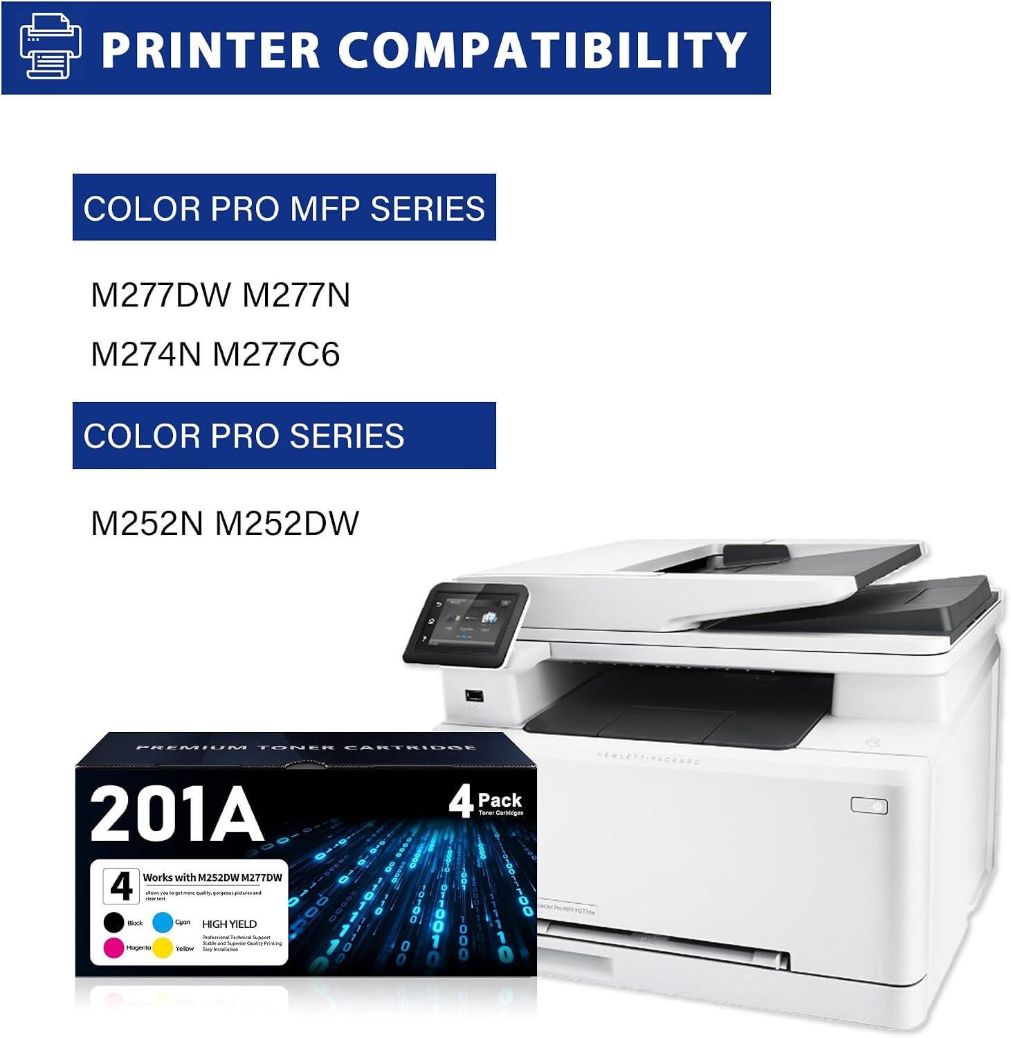 201A Toner Cartridges 4 Pack Replacement for HP 201A 201X CF400A CF401A CF402A CF403A Toner Works with Color Pro MFP M277dw M252dw M277n M277c6 M252n M277 Printer Ink (BK/C/M/Y)
