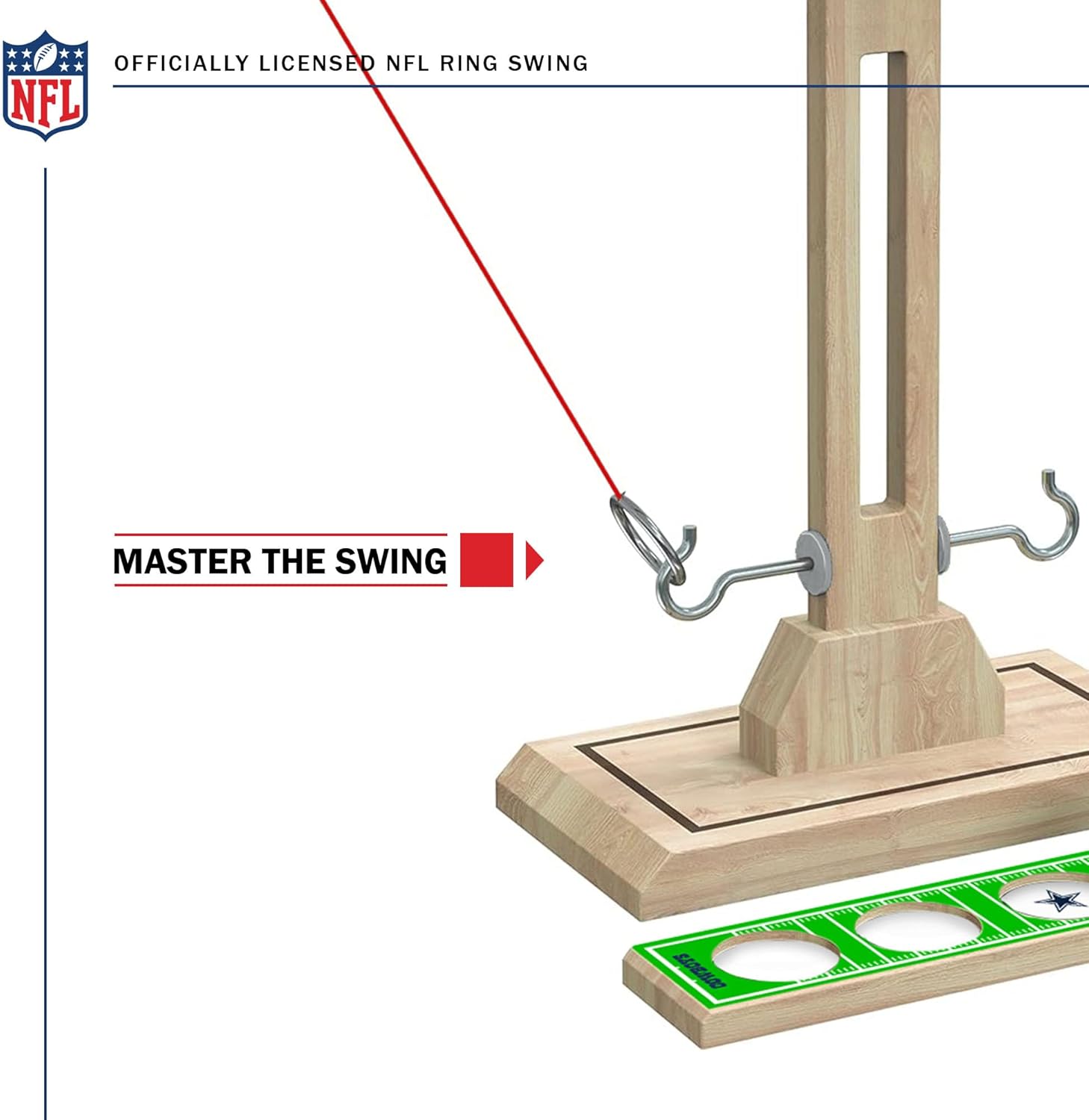 Wild Sports NFL Dallas Cowboys Wooden Ring Swing Battle - Head-to-Head Ring Toss Hook & Ring Game for NFL Fans