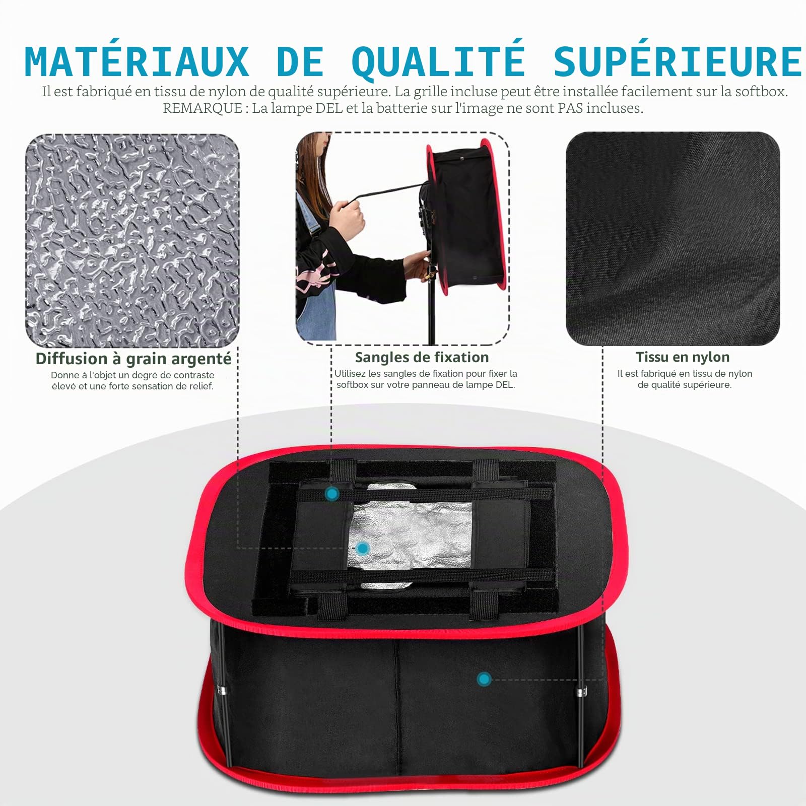 Neewer Boîte à Lumière Softbox Pliable avec Attache de Sangle, Grille et Sac de Transport Compatible avec Neewer 480/660/530 LED Panneaux d'Éclairage, Ouverture de 9,8 x 8,7 cm (Noir + Rouge)