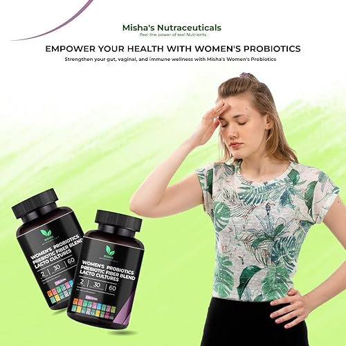 Miniatura 4 de Mishas Nutraceuticals Probióticos para mujeres, 50 mil millones de UFC, 16 cepas probióticas con prebióticos, apoya la salud vaginal, la salud