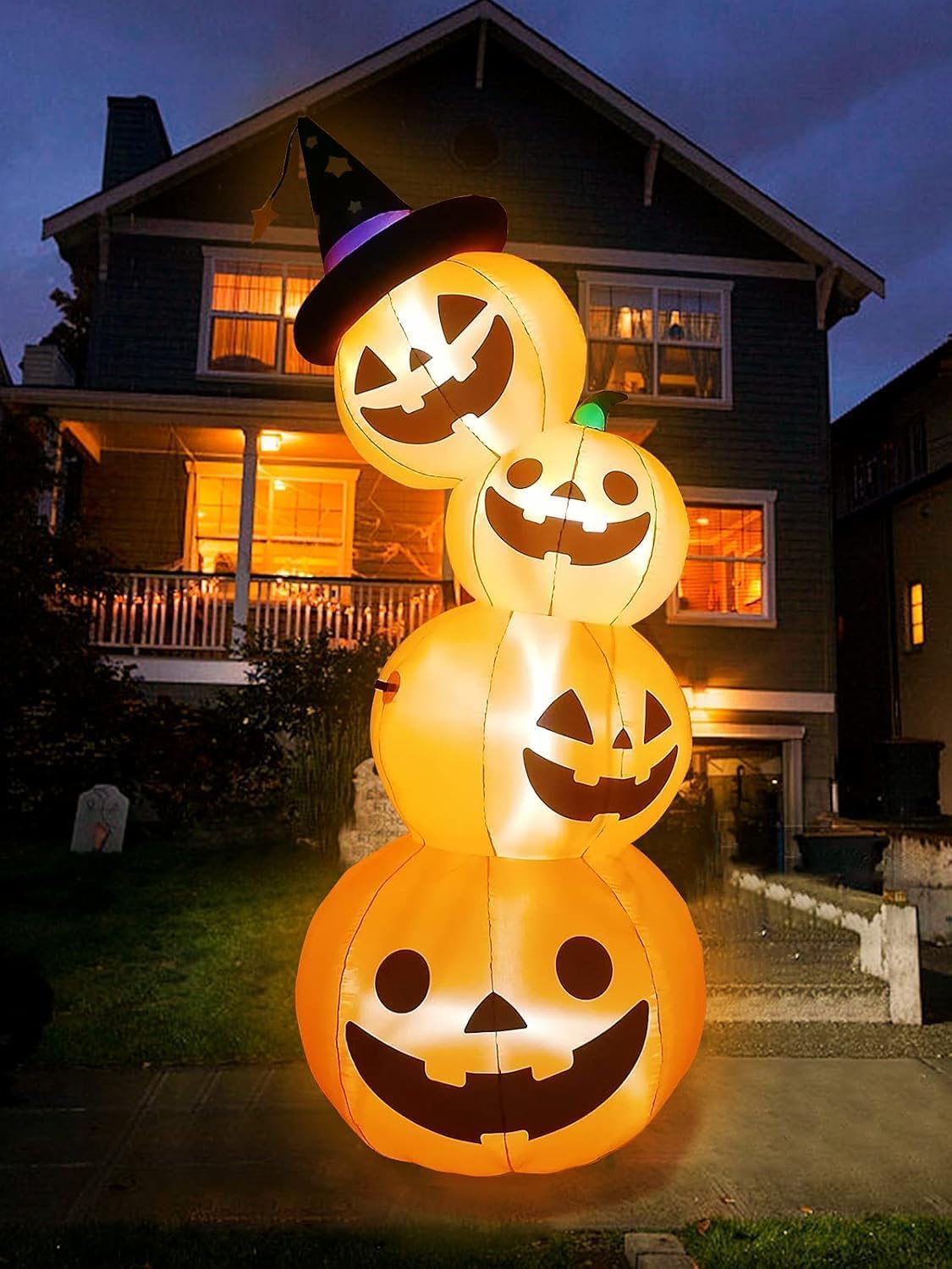 7.9 stóp wysokości Halloween nadmuchiwane ułożone dynie, Kalolary wysadzenie powietrze latarnie dyniowe Dekoracje z wbudowanymi światłami LED Outdoor Indoor Holiday Decor domu Family Yard Lawn Garden