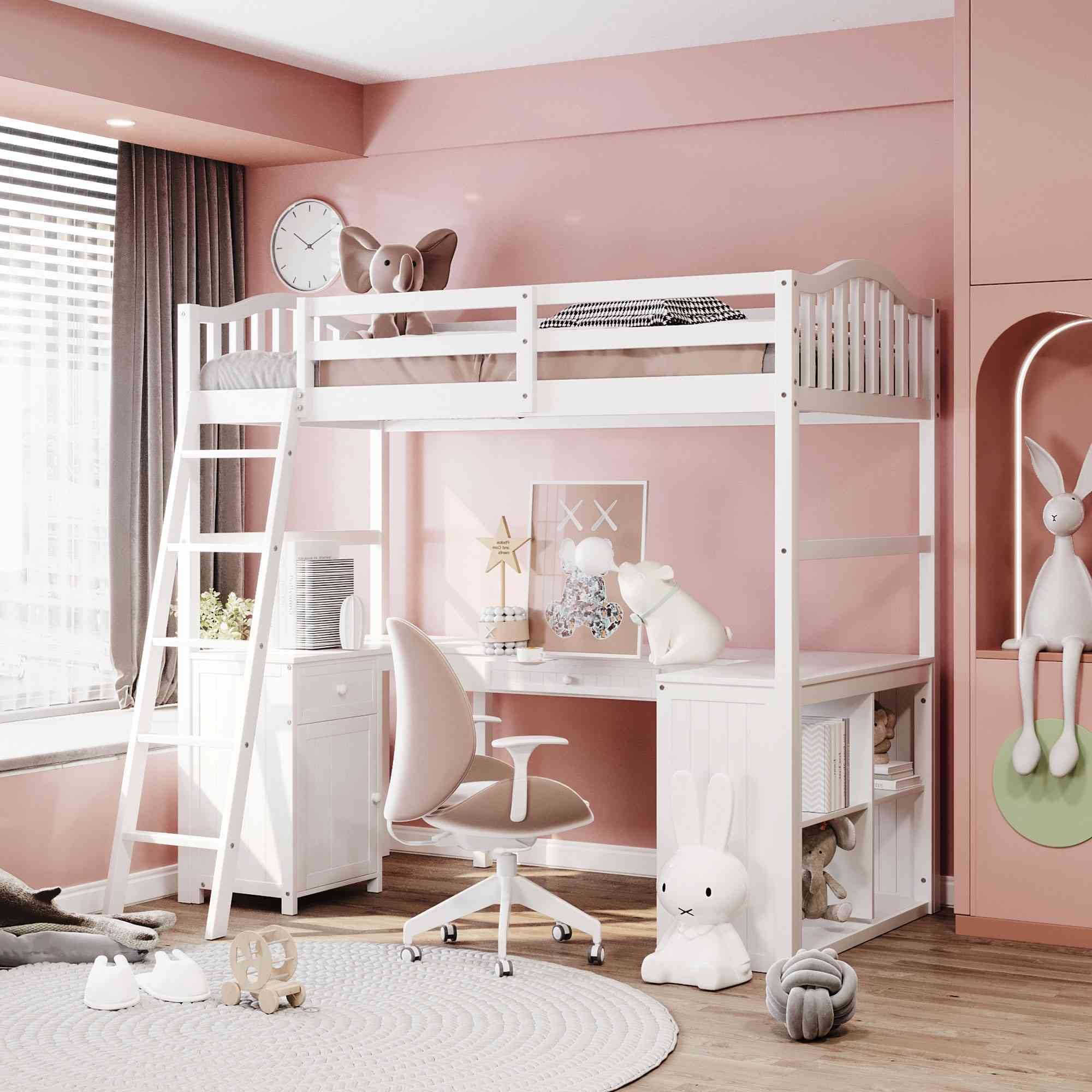 Buy Cotoala Twin Size Loft Bed with Desk & Drawers for Kids, Bedroom
