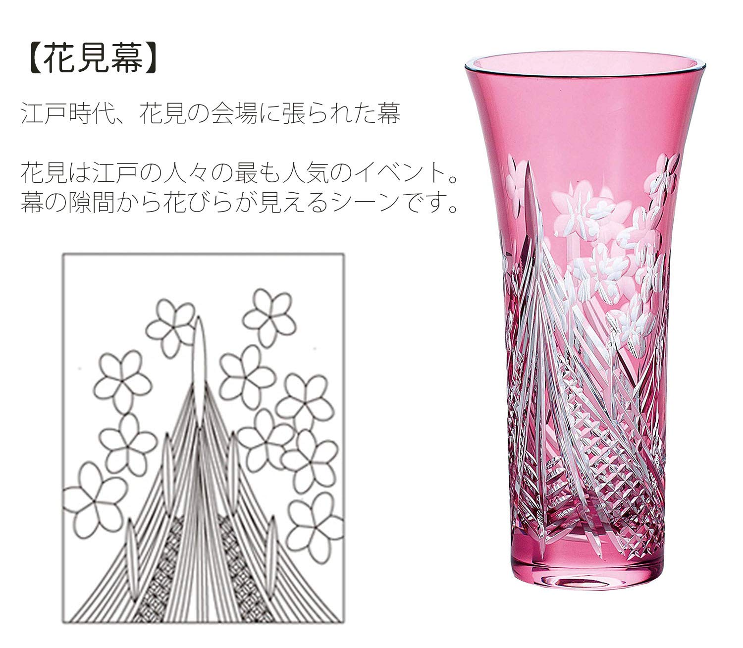 ピンクの花模様ガラスフラワーベース AC230364001_01.jpg?v=1718600801