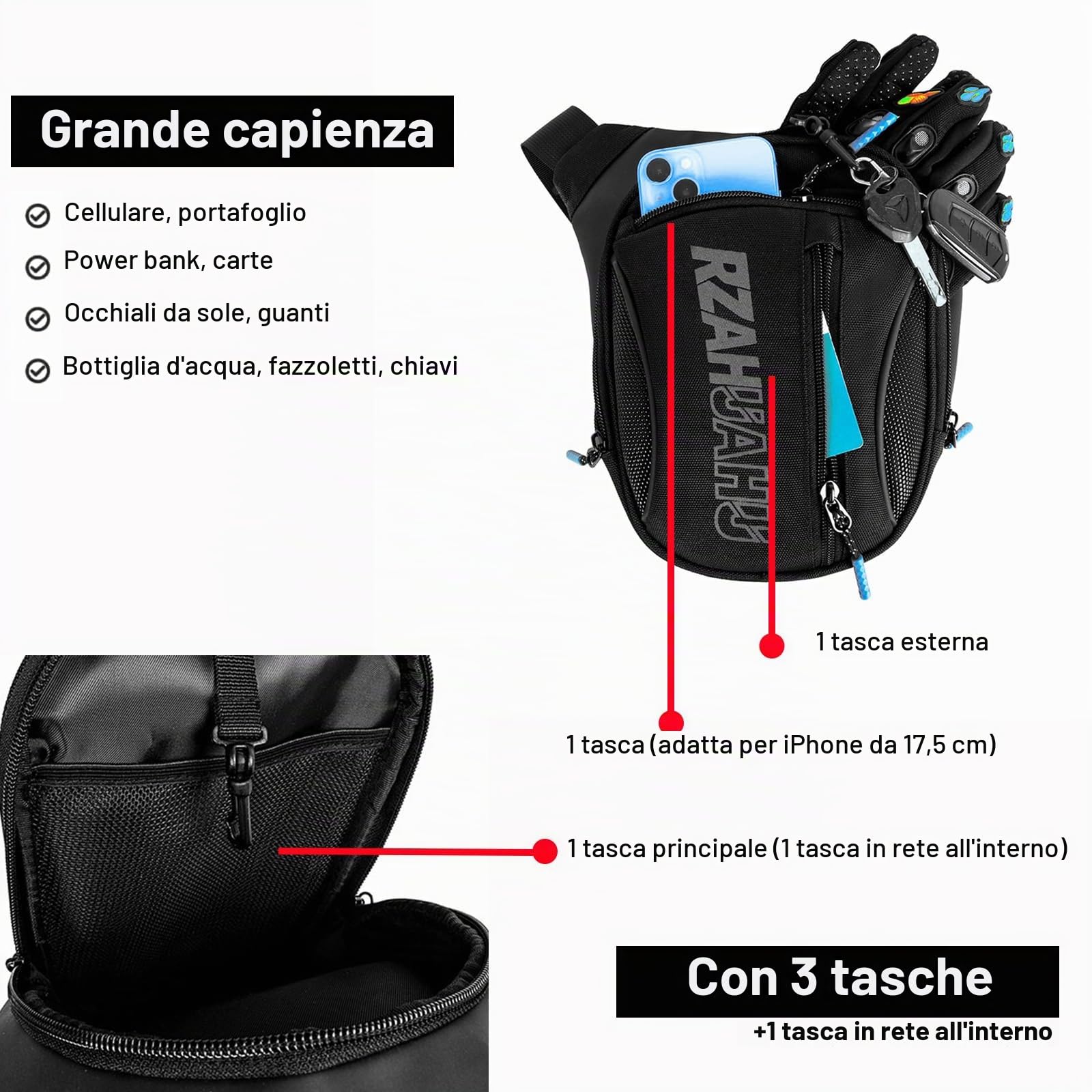 Borsa tattica da coscia per uomo,marsupio multiuso per moto,borsa da gamba,marsupio da coscia (YA692)