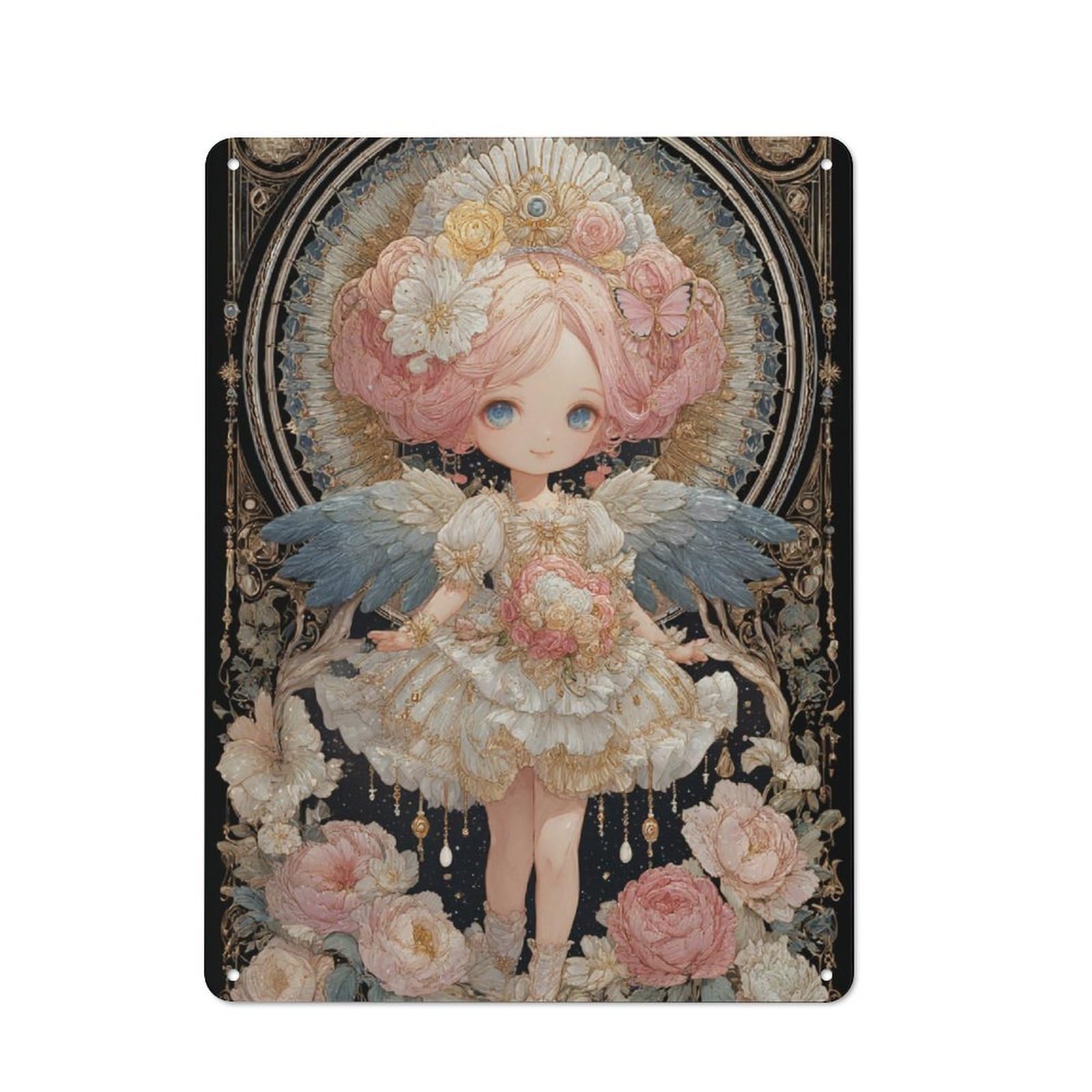 Junmoney Enchanted Floral Angel Vintage Metal Plaque 40X30cm For Man Cave Or Games Room, For An Autumn Update To Man Cave And Games Room