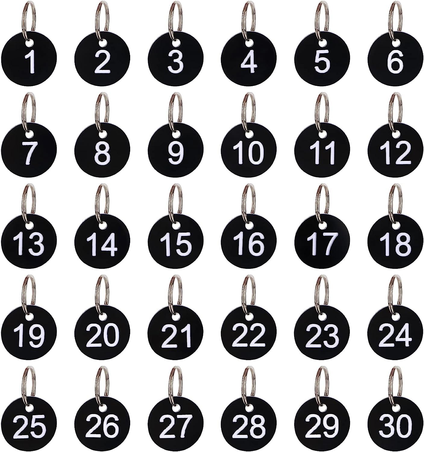 Étiquettes Numérotées 1 à 30 Lot De 30 - Rondes 35 Mm, Anneau 25 Mm, Pour Clés, Casiers, Dortoirs