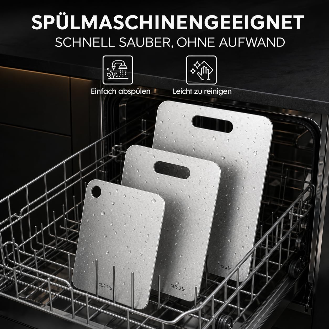 3 Stück Titan Schneidebrett, 304 Edelstahl Schneidebrett, Titanium Cutting Board, 2026 Erstklassige Titan-Schneidebretter, für Die Küche Im Freien Camping Wandern (29x20cm, 34x23cm und 39x28cm)