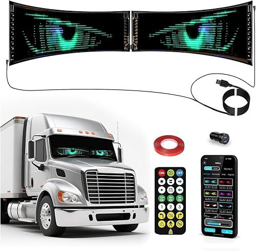 Dalattin 2PCS 23.4"x4.7" Devil Eyes Light for Windshield – USB-Powered, Multi-Panel Dual Screen Sync, Bright Programmable Scrolling Text & Animation with APP/Remote Control, for Car/Truck/Store