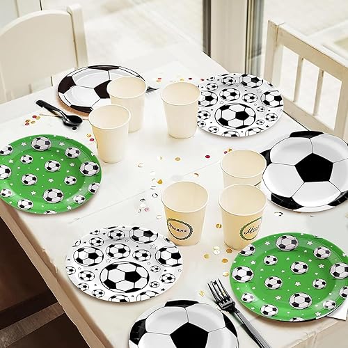 Miniatura 7 de Decoraciones de fiesta de fútbol, suministros de fiesta de cumpleaños, 60 unidades, platos de fútbol desechables para deportes de fútbol,