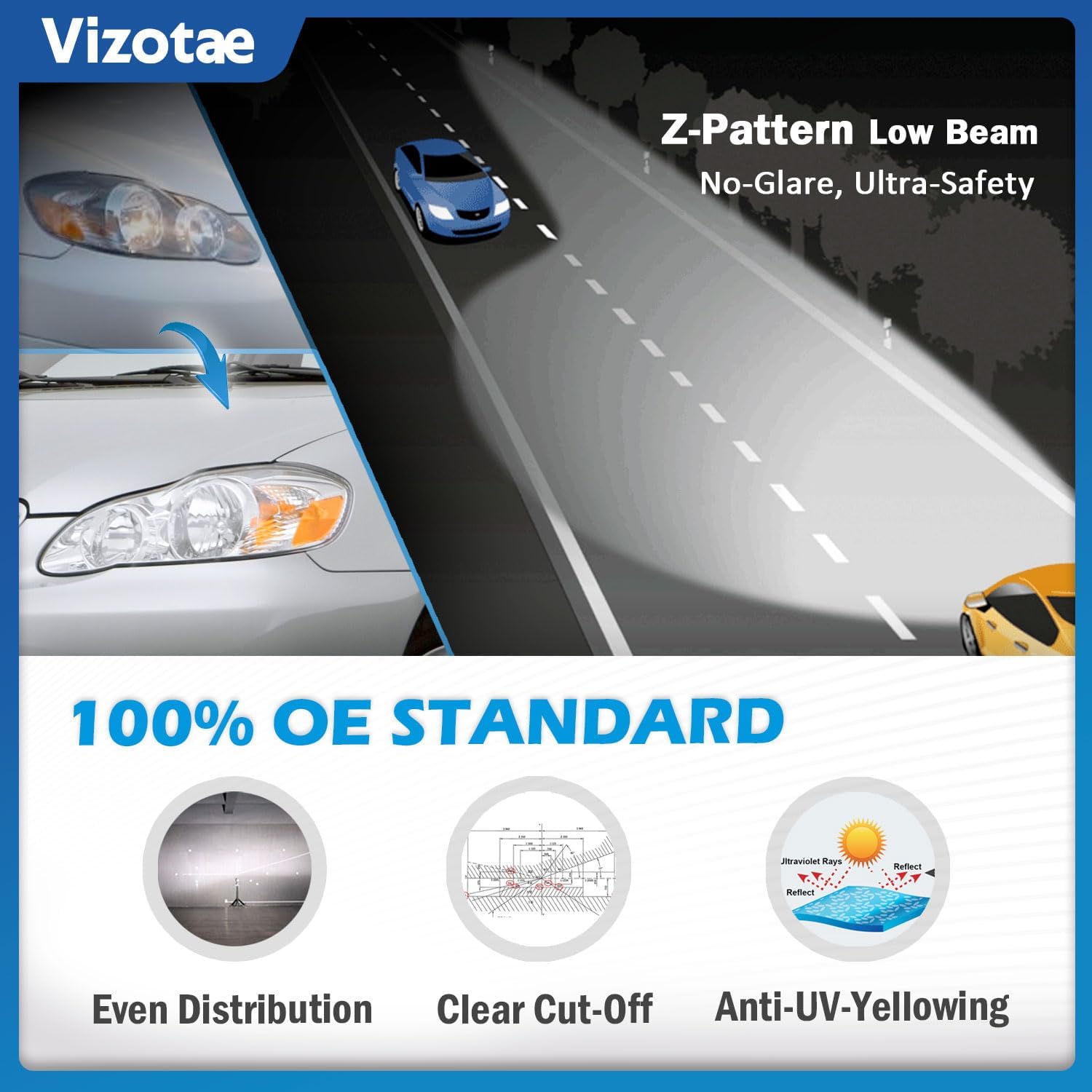 Headlights Assembly for 2003-2008 Toyota Corolla Halogen Headlamp Replacement, High/Low Beam W/Bulbs, Driver & Passenger Side