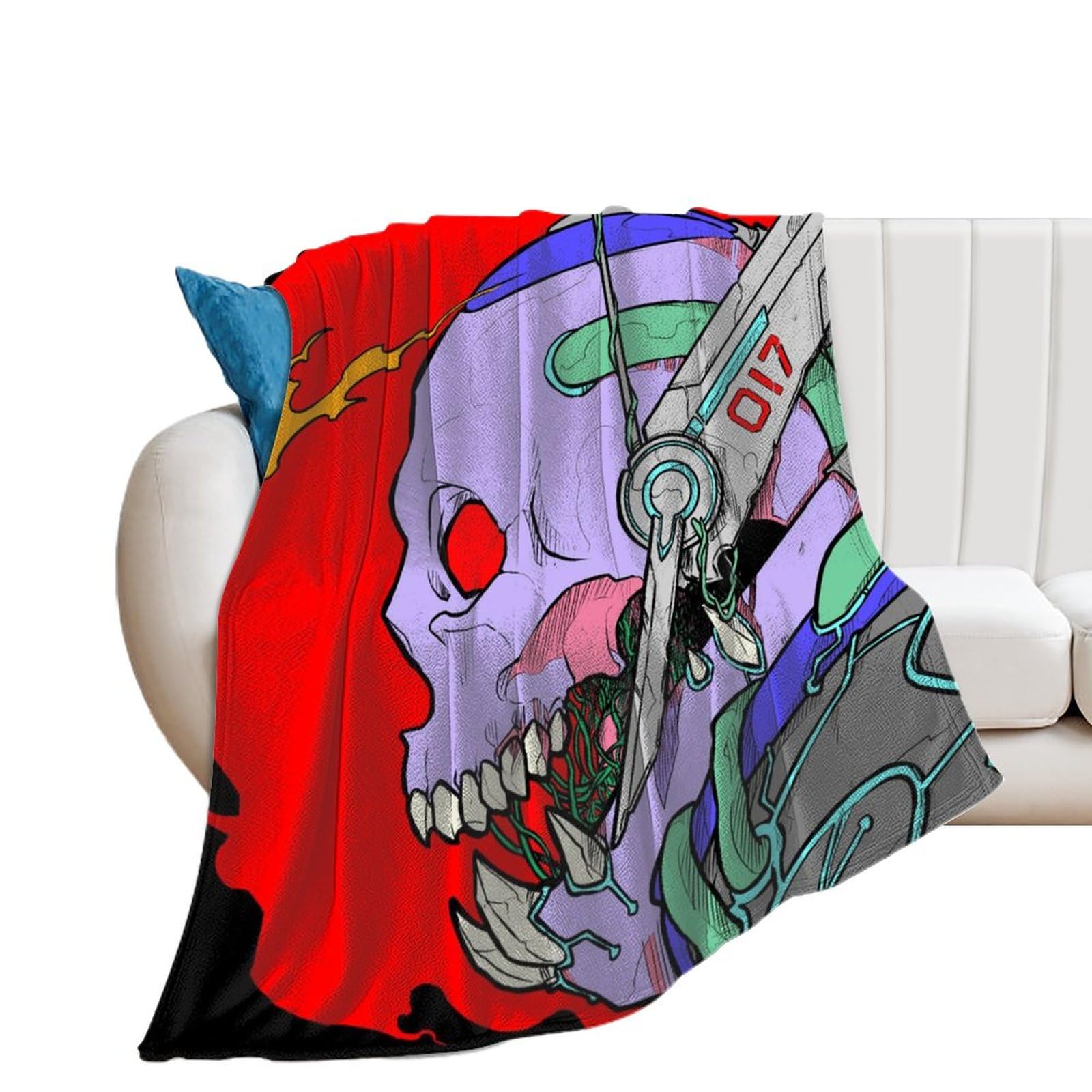 Plaid lit flanelle crâne rouge contre le froid 130x150cm doux