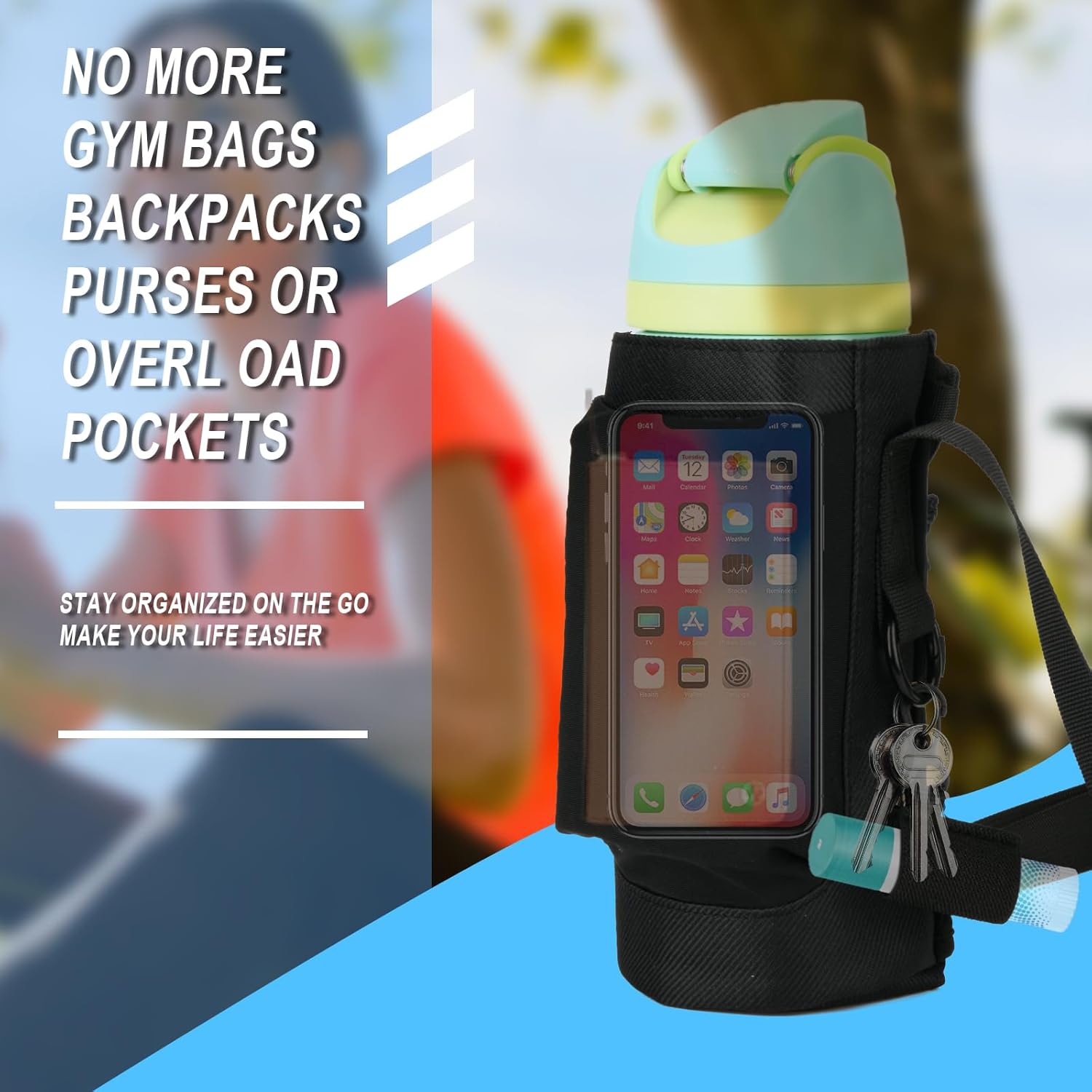 Water Bottle Carrier Bag Compatible with Owala FreeSip Water Bottle, Universal Bottle Holder Carrier Sling Sleeve with Adjustable Strap & Chapsticks Holder, Fit for A Variety of Owala Bottle, 24-40 oz - Image 5